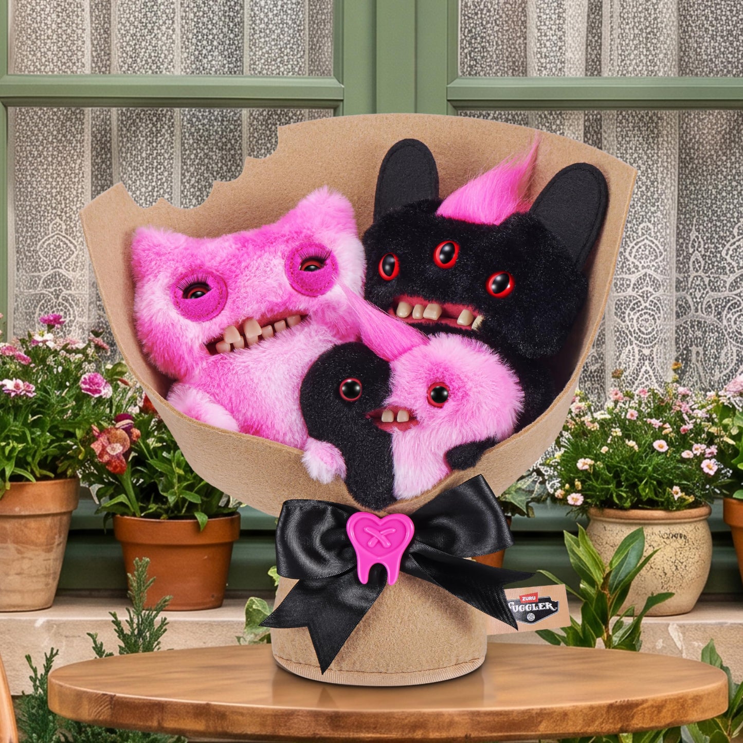 Fuggler Bouquets 2 x 9 Inch + 1 x 3.5 Inch Plush Set (Munch Munch, Reek-o, Munch-o) by ZURU, Funny Ugly Monster Designs, Two Full-Size + One Mini Fuggler, Unique Gift for Collectors