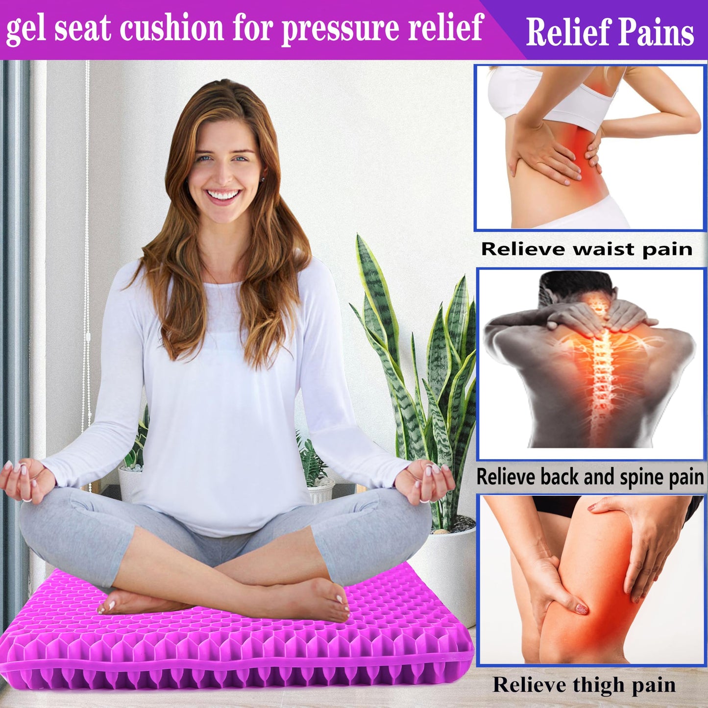 Plus Size Gel Seat Cushion for Long Sitting, Extra Large Cooling Supportive Seat Cushion for Back, Sciatica, Tailbone Pain Relief, Use for The Office, Wheelchair, Car, Recliner, Stadium.(Rose red)
