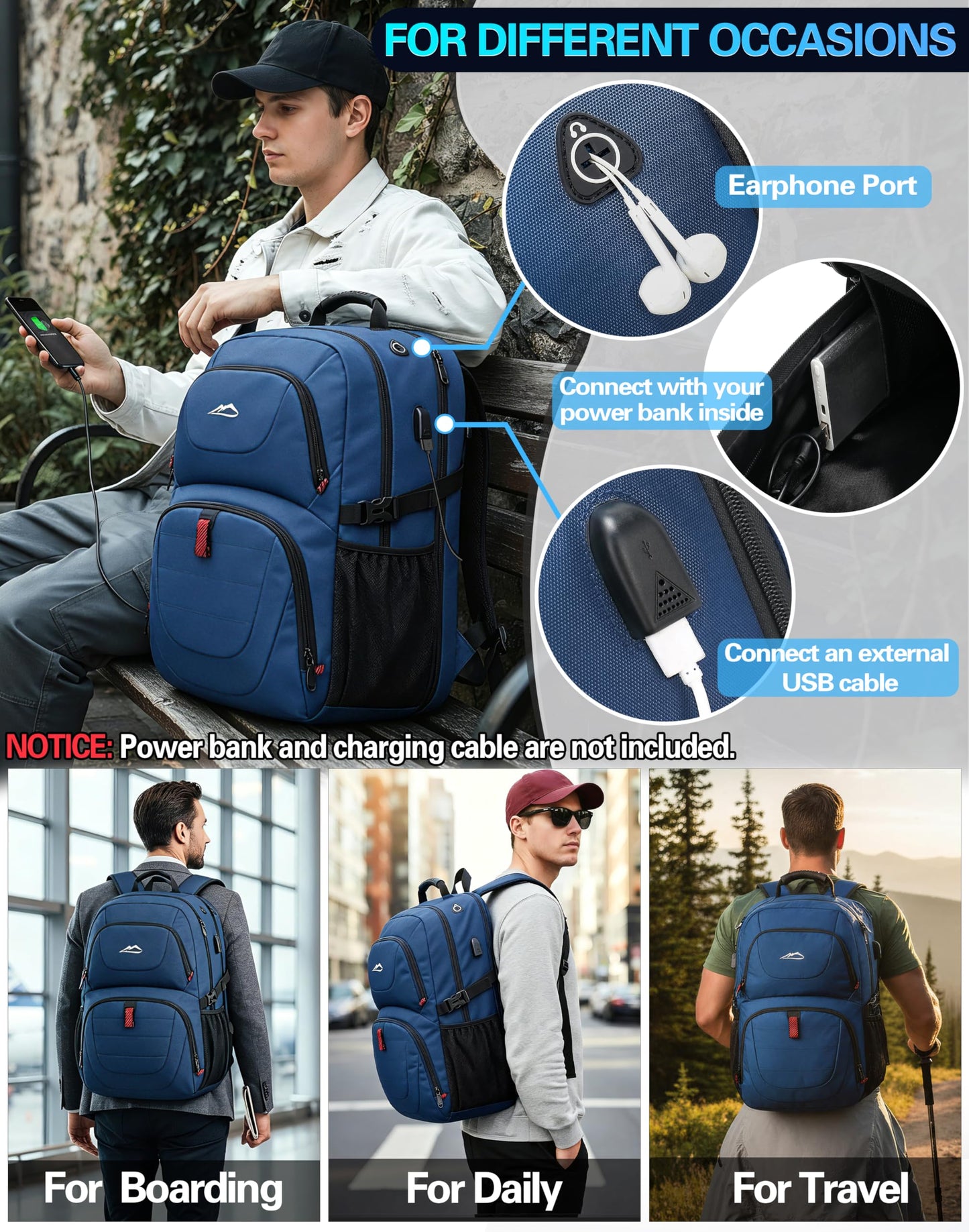 ProEtrade Travel Backpack, Extra Large Laptop Backpack School Business Anti Theft TSA Approved College Work Computer Bag Fits 17 Inch Laptop with USB Charging Port Bookbag for Women Men(Blue)