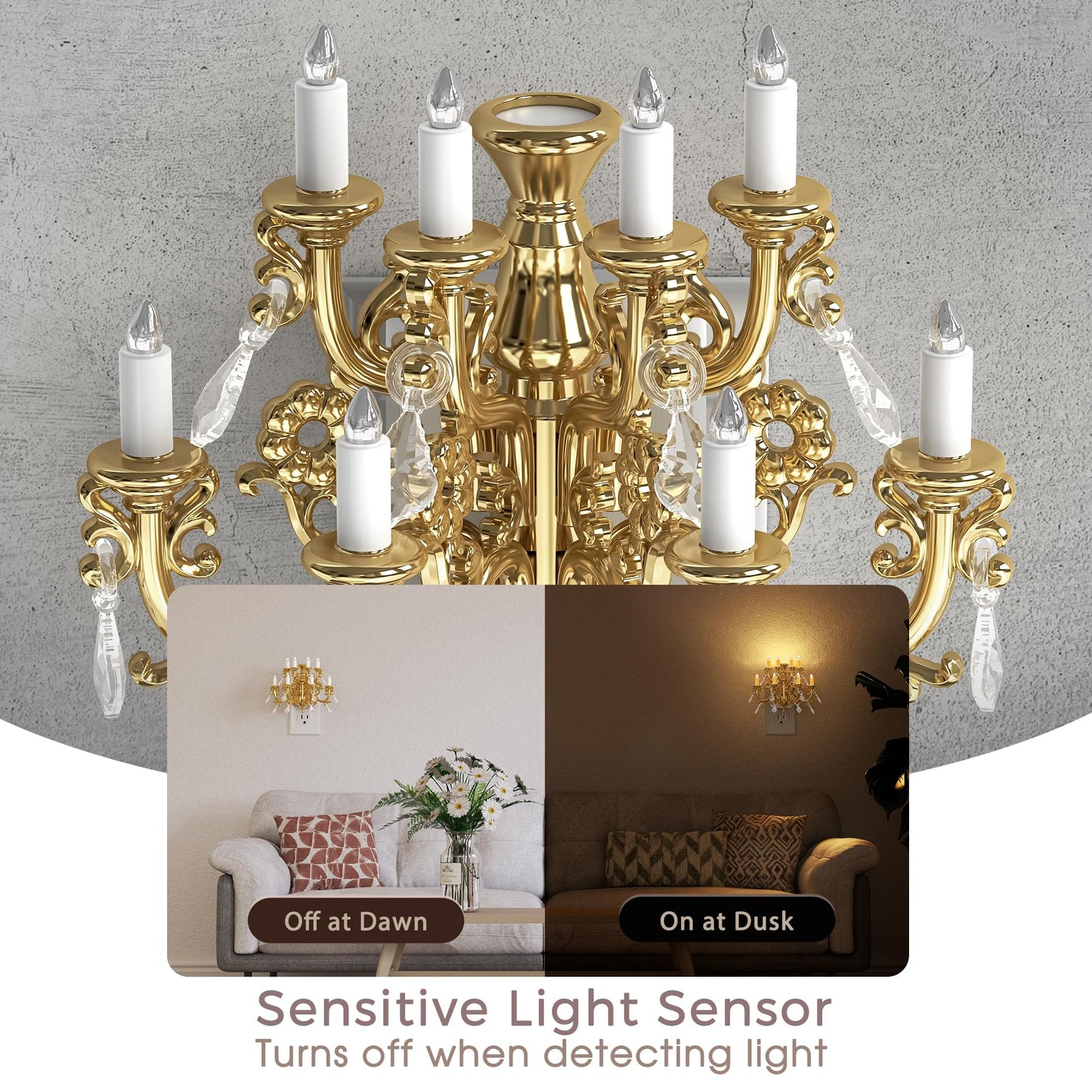 Briignite LED Night Lights Plug into Wall, Chandelier Night Light with Dusk to Dawn Light Sensor, Dimmable Golden Nightlight Plug in, 3000K Soft White for Bathroom Bedroom Hallway Kitchen