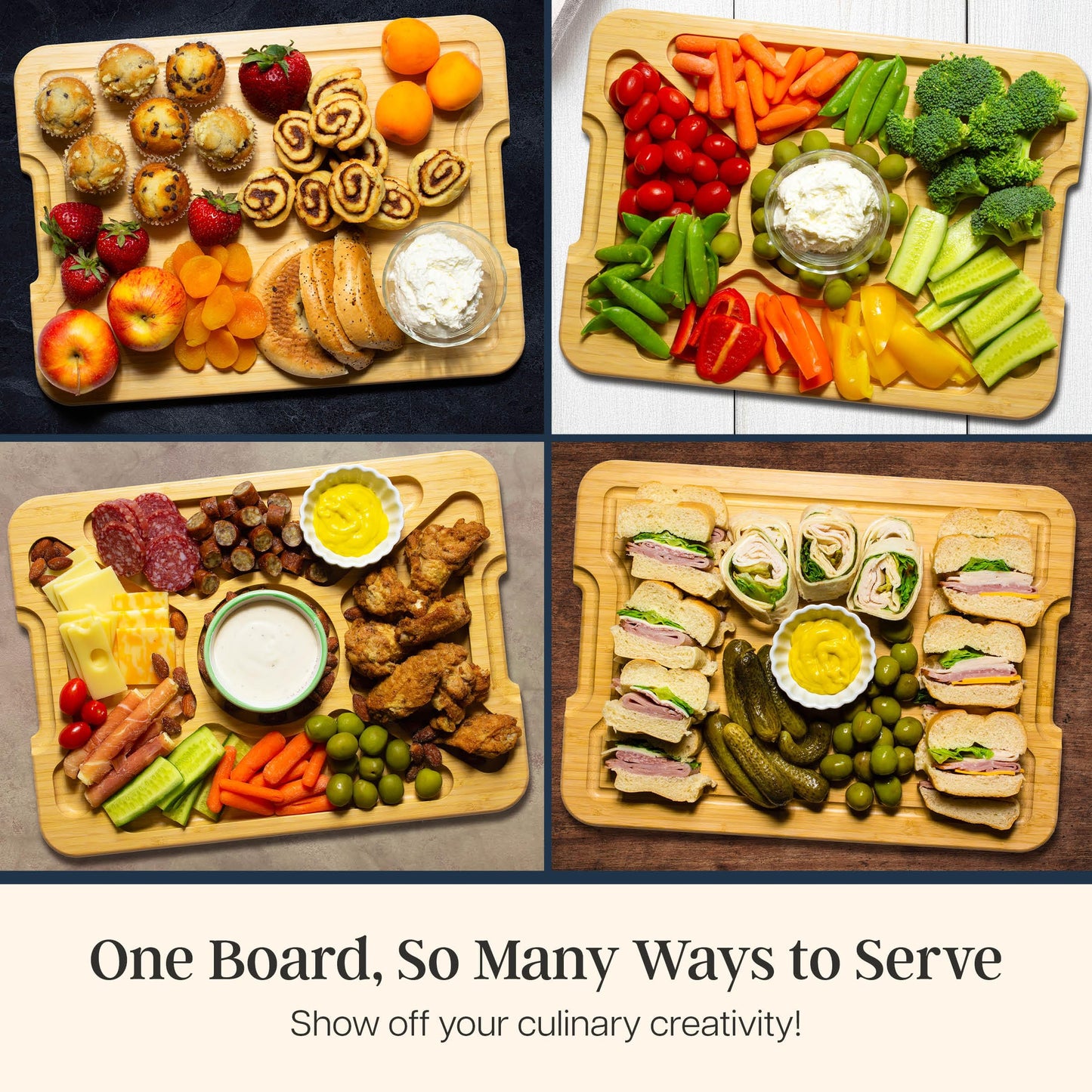 Totally Bamboo Flip, Serve & Store Charcuterie Board with Lid, Reversible Bamboo Cutting Board and Portable Cheese Tray with Compartments, Locking Travel Cover, 15.5 x 11.5 Inches