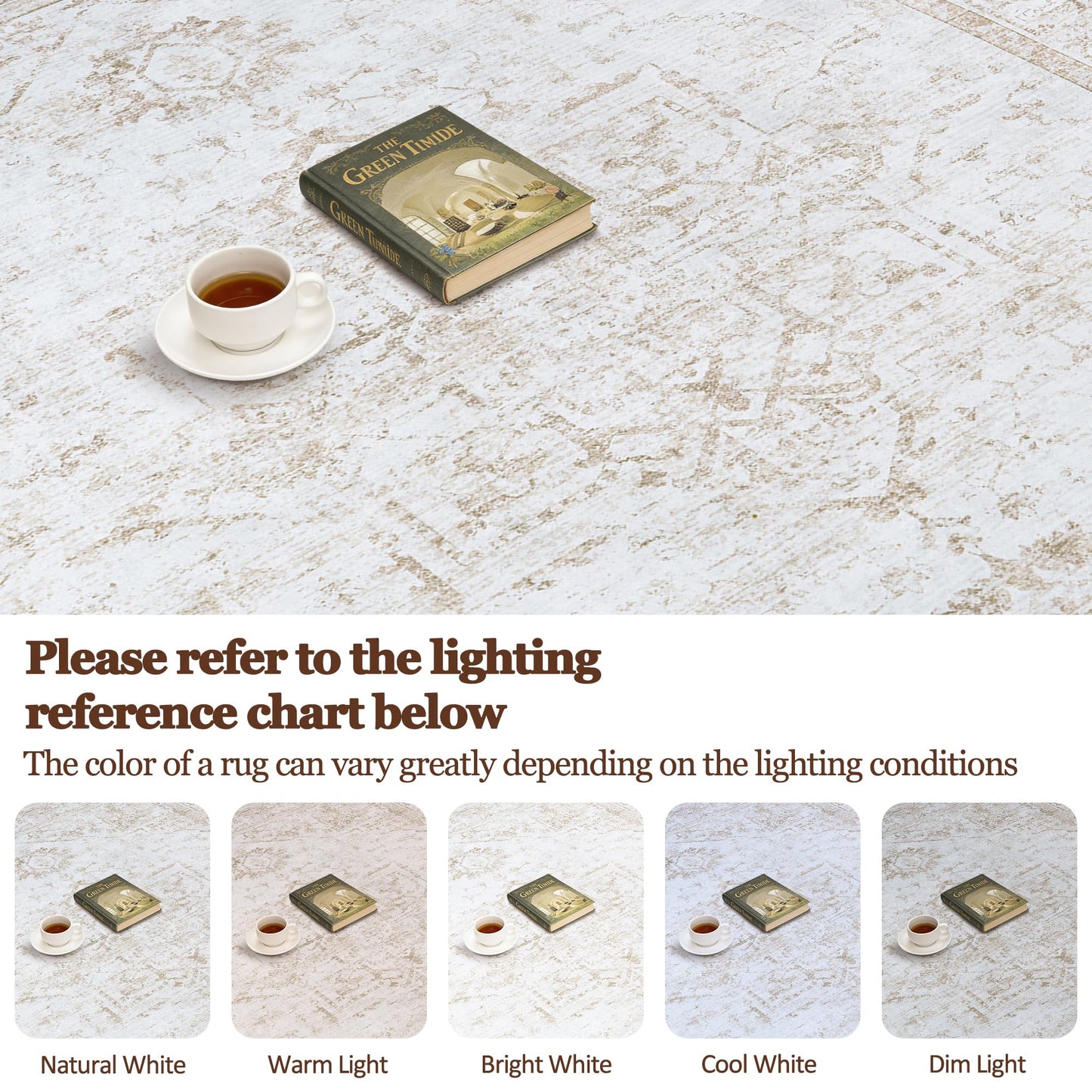 Area Rug 6x9 Living Room Rug Washable:No-Slip Vintage Medallion Rug Soft Low Pile Large Beige Rugs Indoor Retro Carpet for Living Room Kitchen Nursery Dining Table Office (Beige, 6'x9')