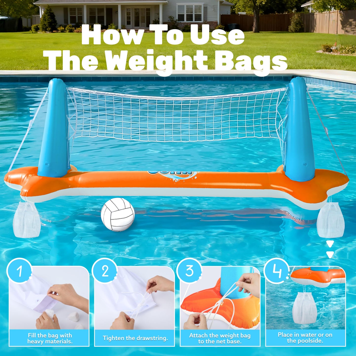 JOYIN Inflatable Pool Float Set Volleyball Net & Basketball Hoops; Balls Included for Kids and Adults Swimming Game Toy, Floating, Summer Floaties