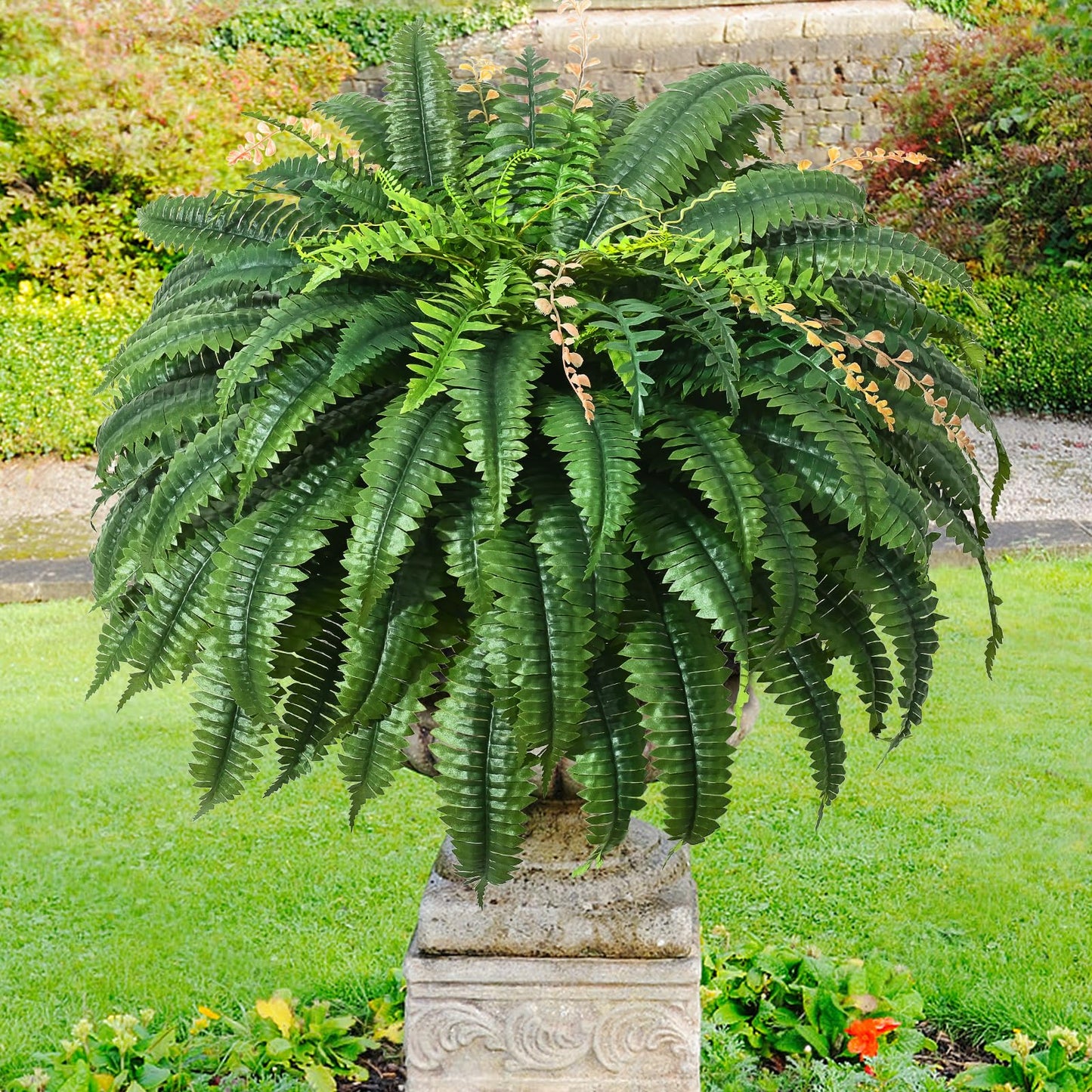 MARTINE MALL 48 inch 128 Leaves Artificial Ferns for Outdoors Look Real Fake Ferns, Large Faux Boston Ferns for Outdoor Planter Realistic UV Resistant Artificial Fake Plants for Porch Patio Hanging