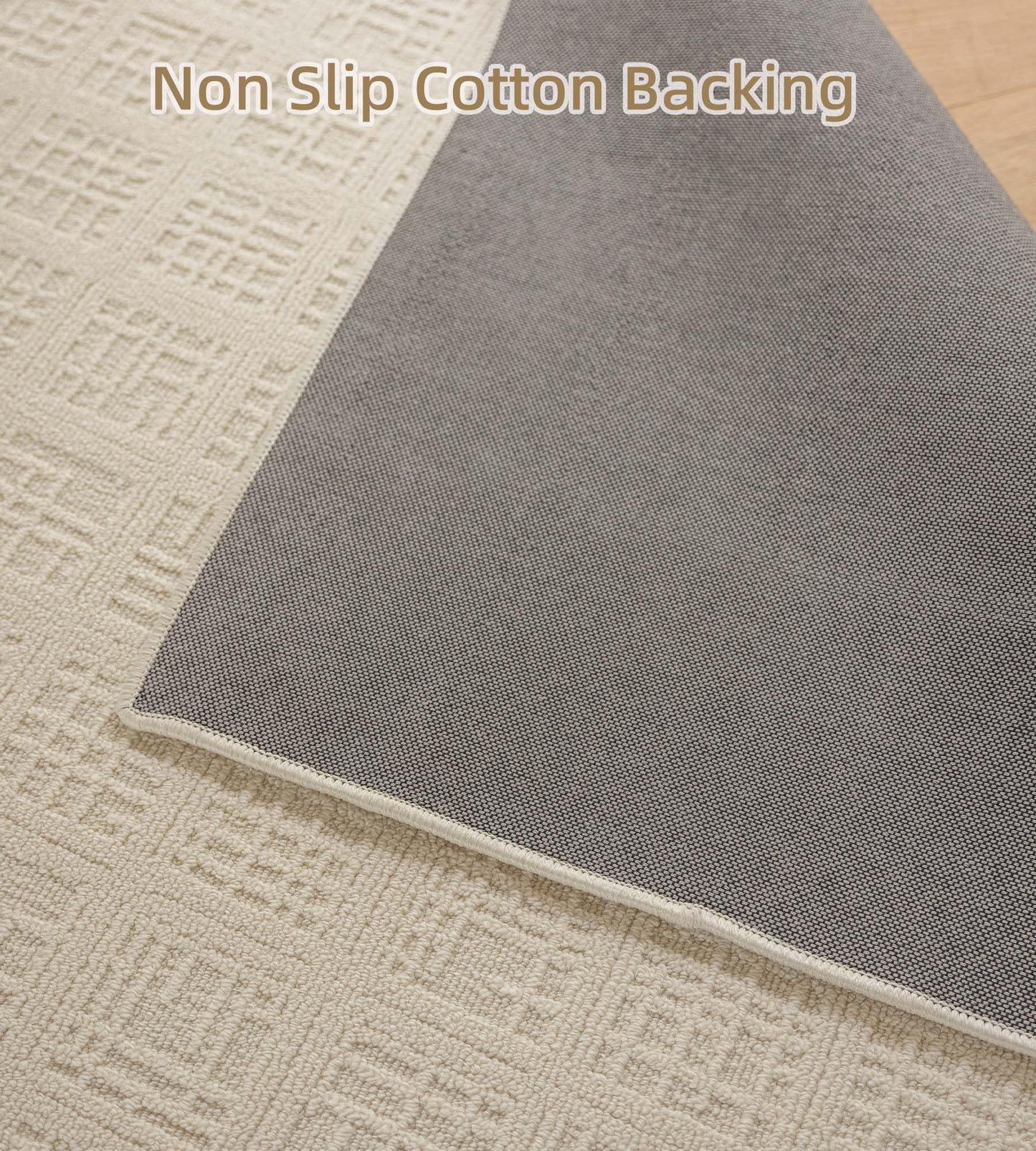 jxgzyy 5x7 Beige Area Rug, Solid Cream Textured Rugs for Bedroom, Neutral Ivory Aesthetic Carpet, Off White Rug for Kitchen Dining Room, Stain Resistant (Beige, 6'7" x 4'7")