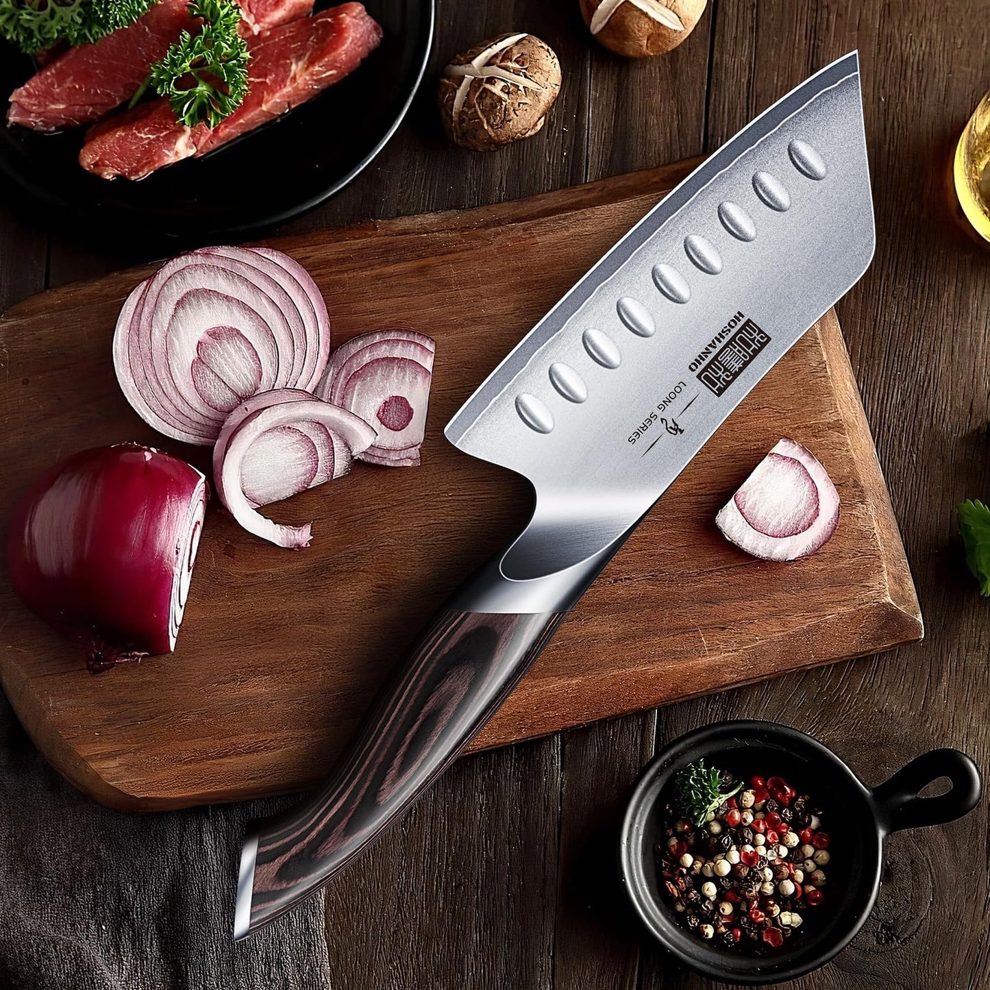 HOSHANHO 5 Inch Japanese Chef Knife, Ultra Sharp High Carbon Stainless Steel Kitchen Knife, Professional Santoku Knives with Ergonomic Pakkawood Handle