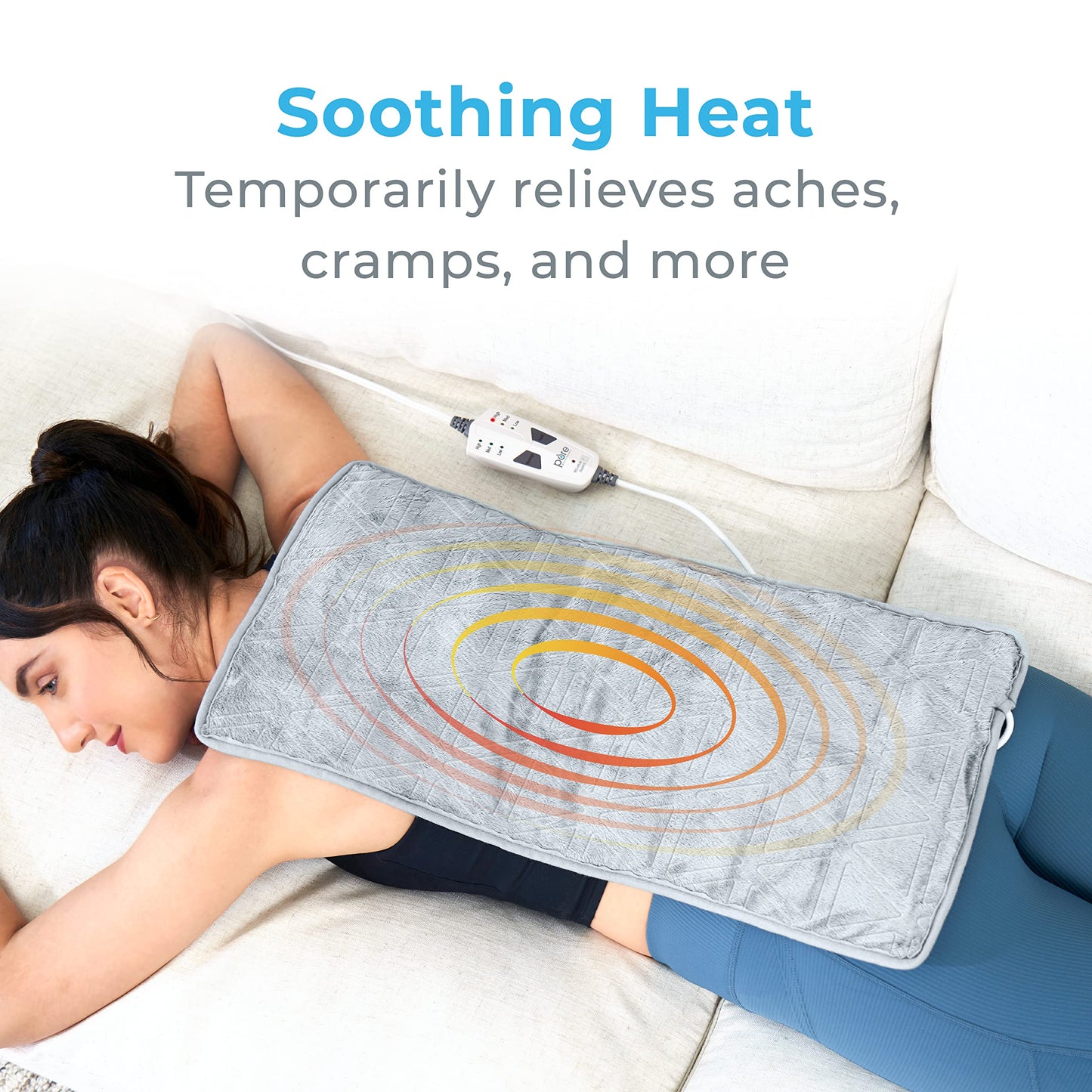 Pure Enrichment WeightedWarmth 3-in-1 Heating Pad - 3 InstaHeat™ Settings, 3 Massage Speeds & 4.1 lbs of Weighted Pressure for Menstrual Cramps, Shoulder, Neck & Back Pain - 12” x 24” (Steel Gray)