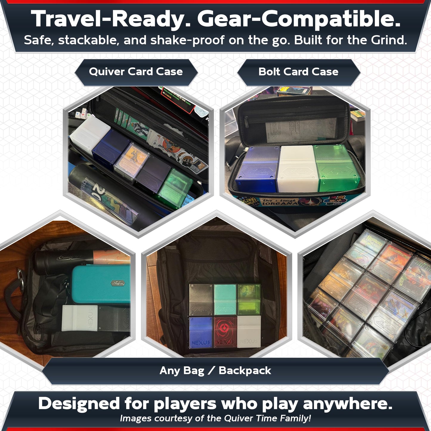Quiver Time 360° Modular Nexus DeckBlock - Durable Stackable MTG Deck Box for Commander fits 100+ Cards | Stylish 100 Card Deck Box MTG | Interchangeable TCG Decks Boxes (6 pcs, WUBRG + Clear)