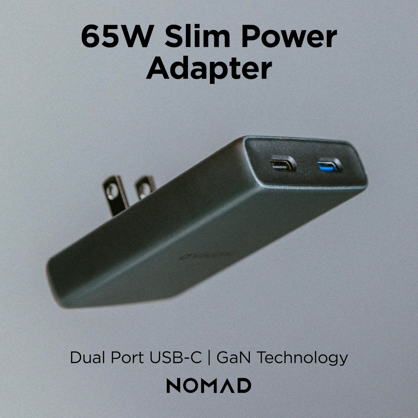 Nomad 65w Slim Power Adapter Carbide, Flat Wall Charger with Dual USB C Cable Ports, Flat Charger Block with Fast Charge Ports, Slim Charger Block Flat USB C Wall Plug, Slim USB C Wall Charger