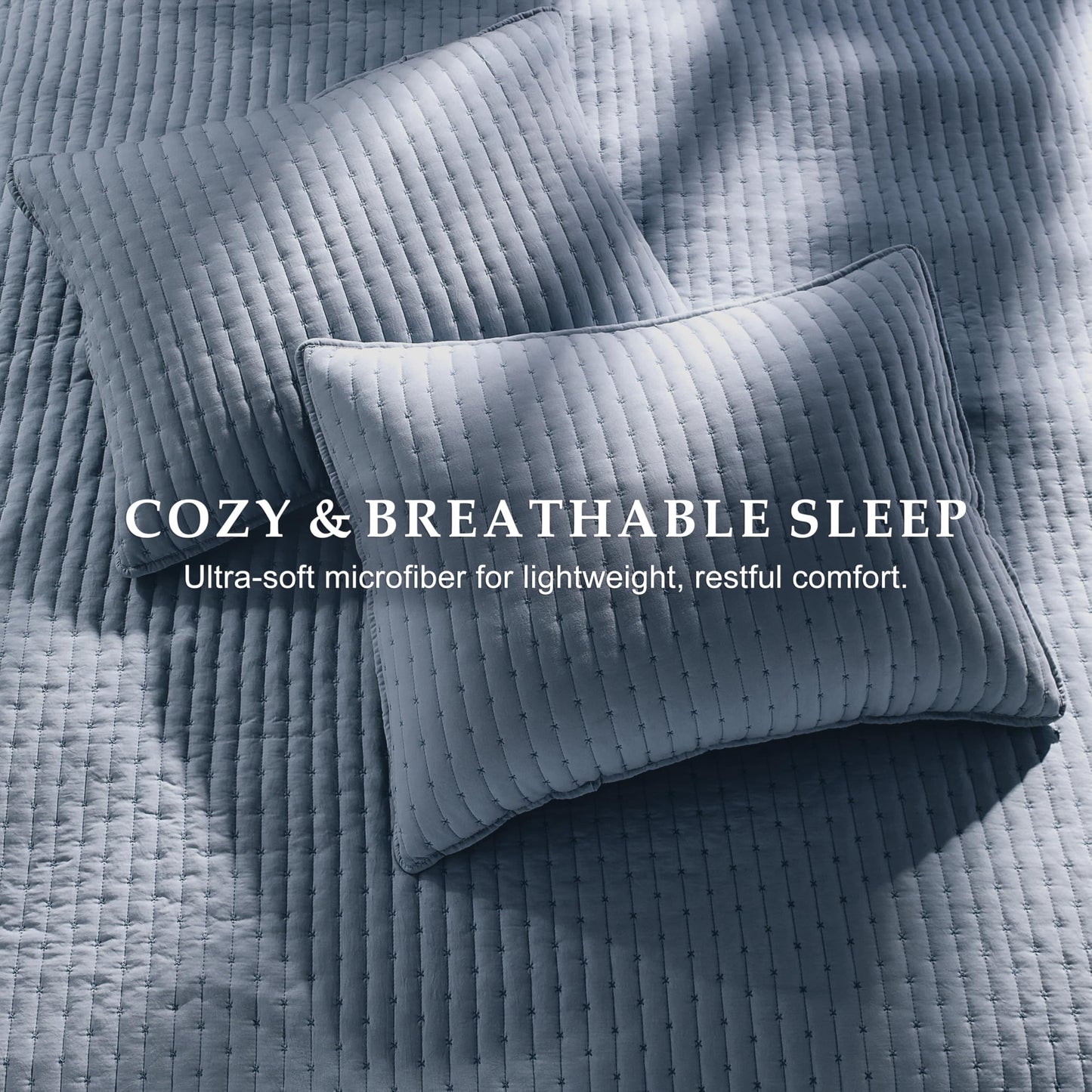 WDCOZY Blue Cross Stitch King Size Quilt Set, Striped Lightweight Soft Bedspread, Channel Farmhouse Rustic Coverlet, All Season Country Bedding, Thin Comforter