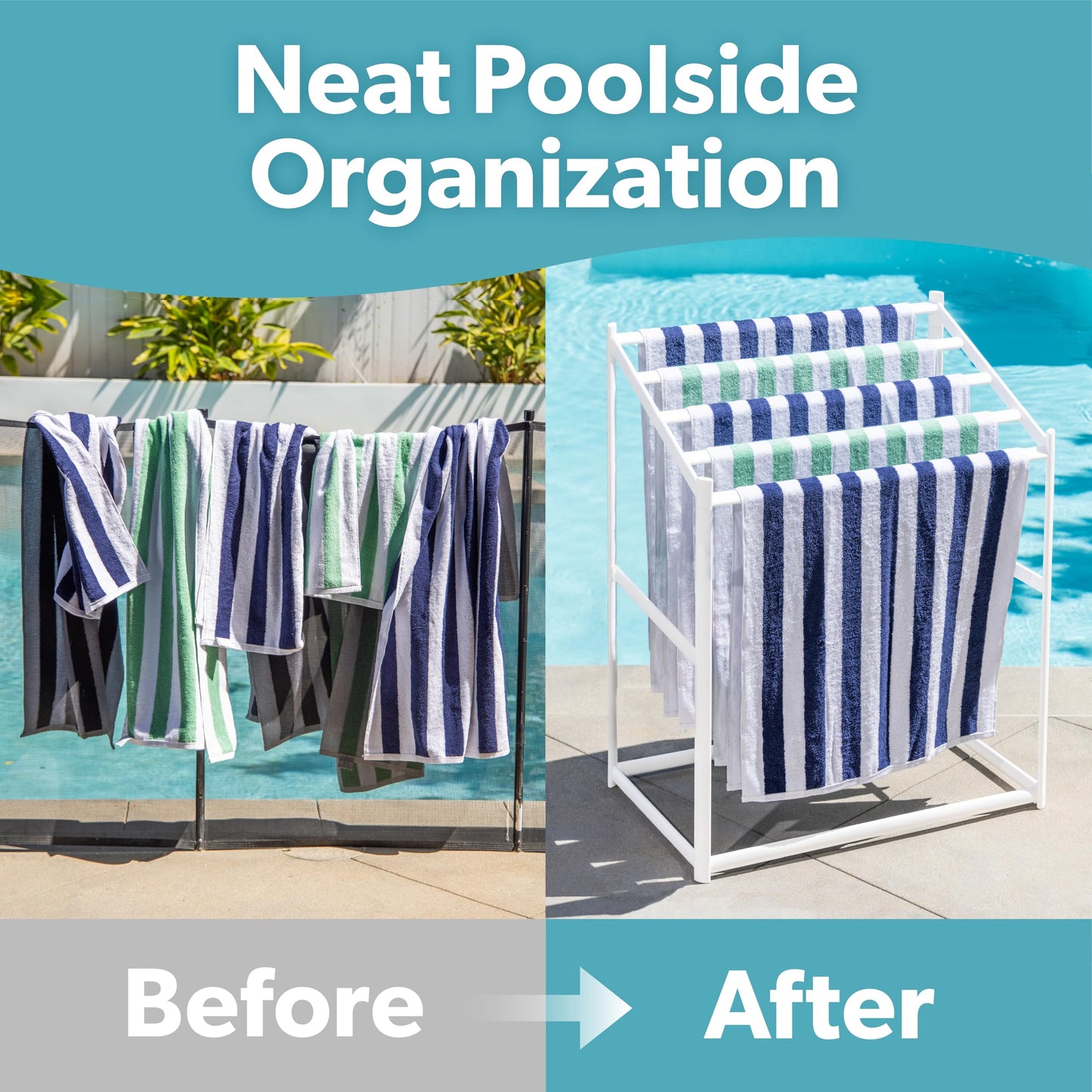 Coast Modern Pool Towel Rack – 5 Beach Towel PVC Drying Rack for Outdoor & Indoor Use - White