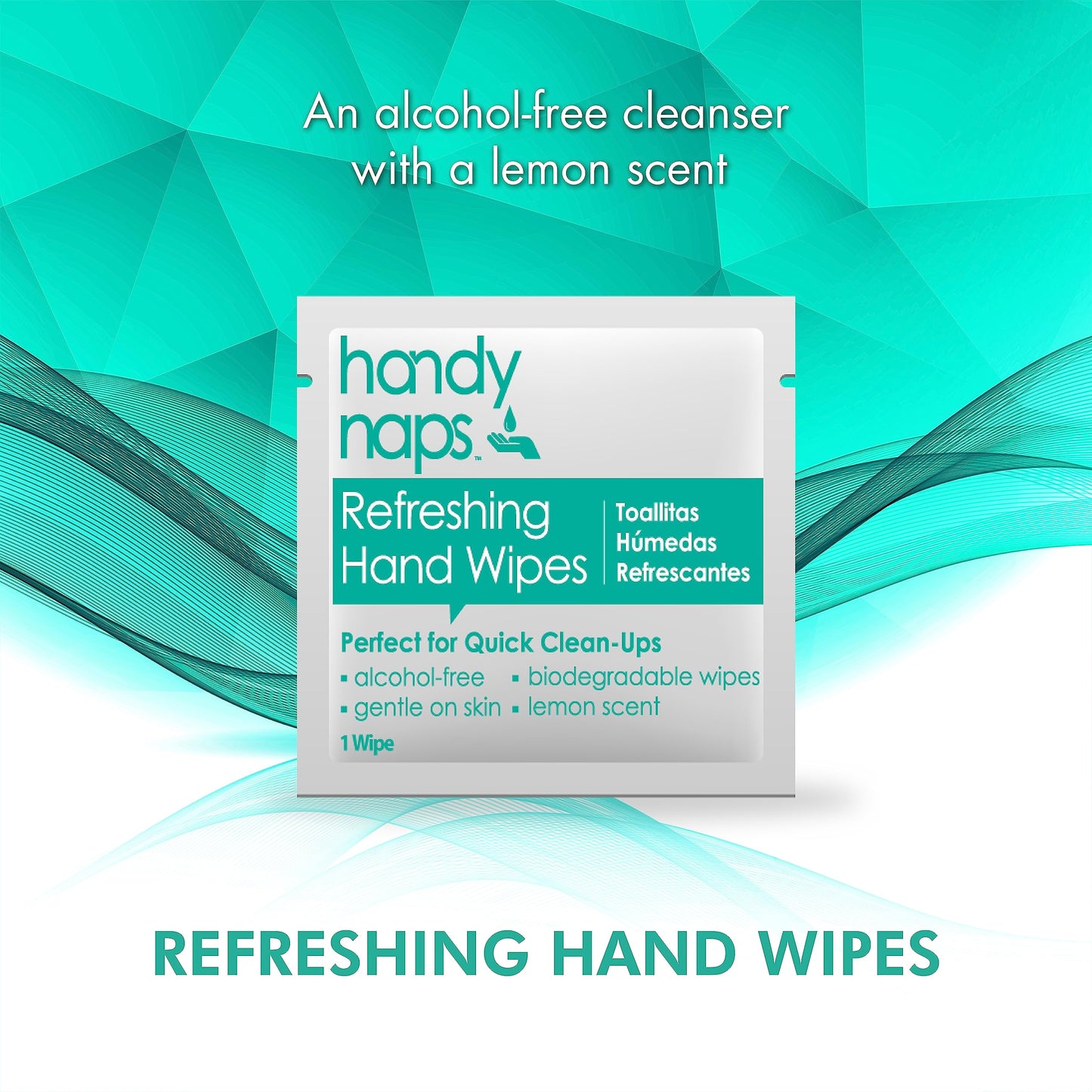 Handynaps Refreshing Hand Wipes, Alcohol-Free With Fresh Lemon Scent - Case of 1000 Individually Wrapped Wipes For Adults and Kids, Travel Essentials