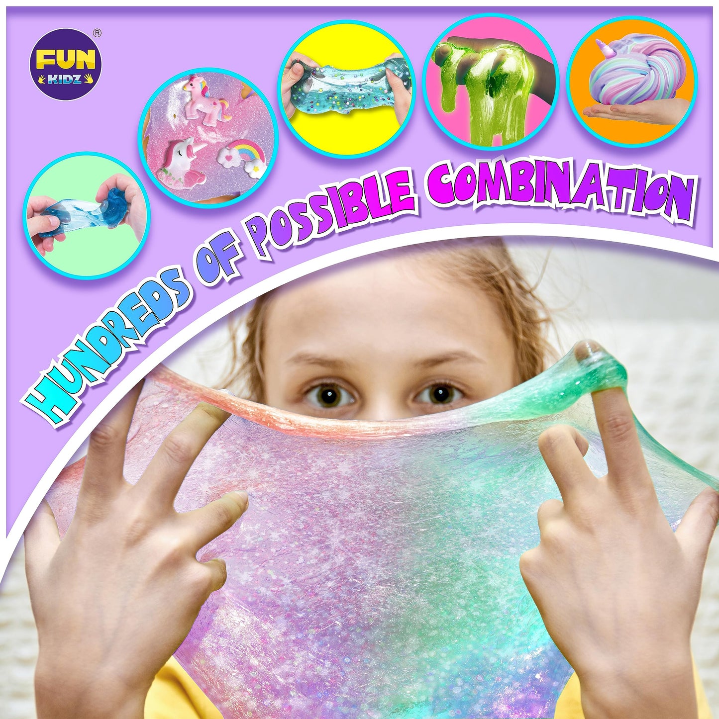 FUN KIDZ Unicorn Slime Kit for Girls, Fluffy Cloud Slime Toys Gifts for Ages 8-12 10-12 Kids Butter Squish Glitter Foam Clear Slime Making Kits for 6 7 8 9 10 Years Old with Unicorn Charms Supplies