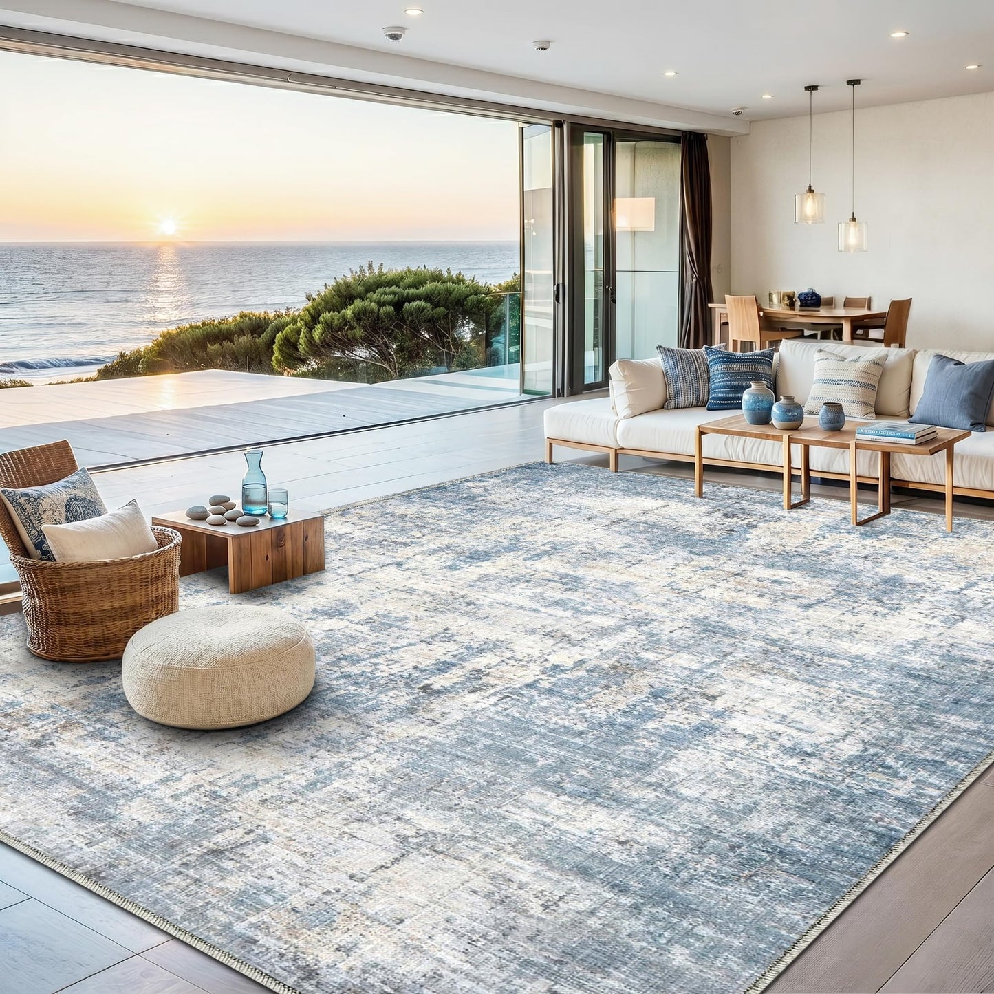 Syrlfar 8x10 Area Rugs Washable Living Room Rug-No Slip Soft Carpets Modern Abstract Coastal Indoor Floor Stain Resistant Large Carpet for Bedroom Dining Room Farmhouse Nursery Home Office Blue