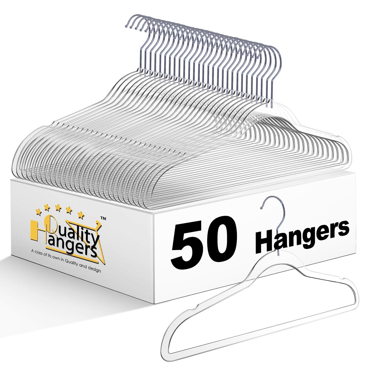 Quality Hangers Plastic Hangers for Clothes | 50 Pack - 17.5 Inch | Heavy Duty Space Saving Crystal Clear Acrylic | 360 Degree Swivel Hook and Notches (Clear)