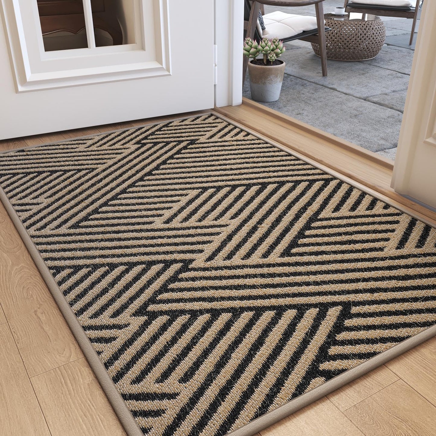 QiCaiJia Door Mat Indoor Outside Entrance 24"x35", Low-Profile Non Slip Outdoor Inside Doormat Entryway Mat, Dirt Resistant Absorbent Front Porch Welcome Entry Mats, Washable Easy Clean, Brown