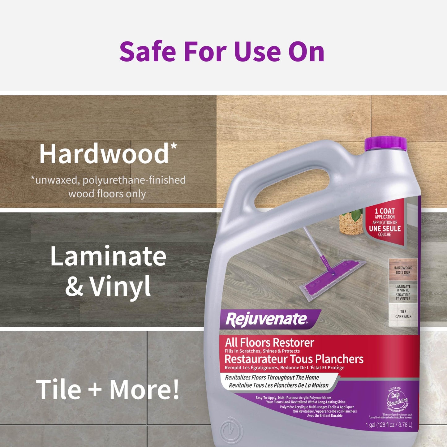 Rejuvenate All Floors Restorer and Polish Fills in Scratches Protects & Restores Shine No Sanding Required
