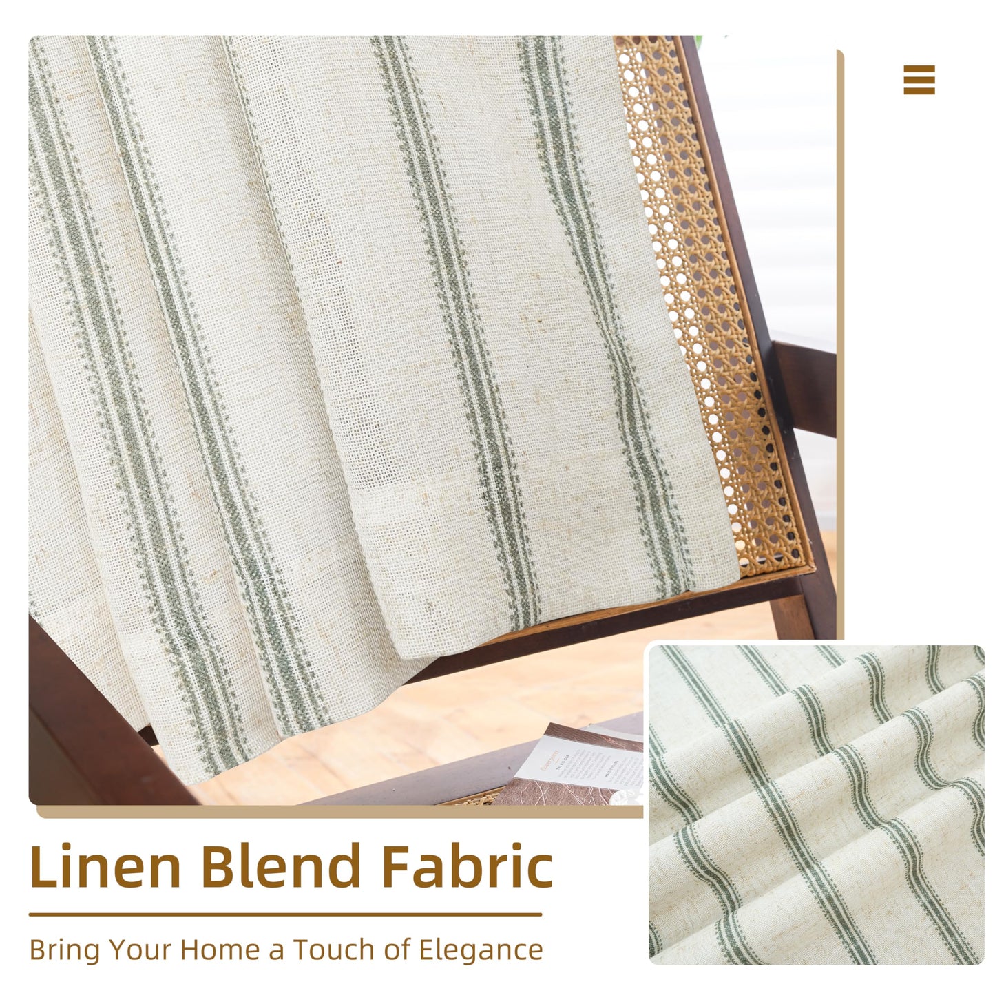 DriftAway Farmhouse Linen Blackout Curtains 84 Inches Long for Bedroom Striped Double Layer Thermal Insulated Sound Reducing Lined Grommet Rustic Drapes for Living Room 2 Panels W52 x L84 Loden Green