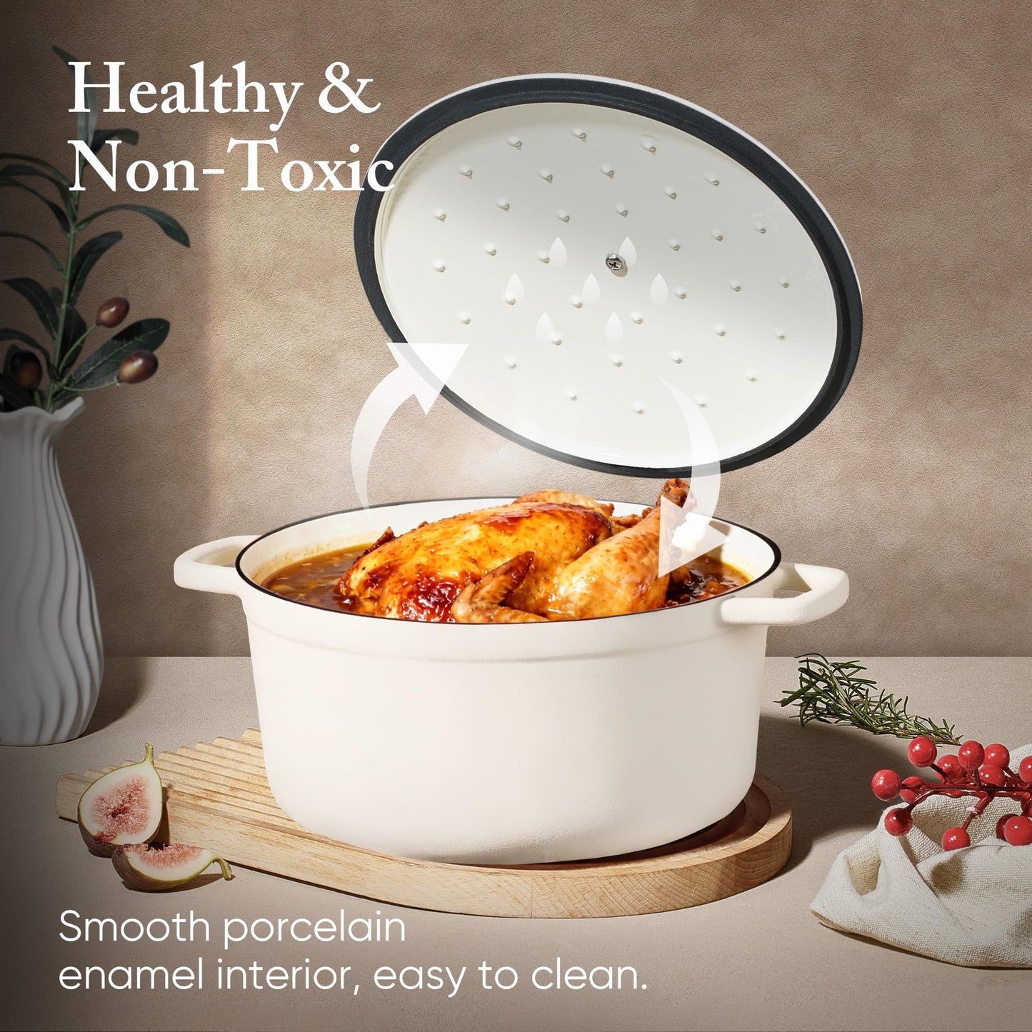 CAROTE 7QT Enameled Cast Iron Dutch Oven Pot with Lid, Heavy-Duty Dutch Ovens for Sourdough Bread Baking, Braising, Stews, Roasting, Healthy & Non-Toxic, Dual Handles, All Stovetop Compatible, Oven Safe up to 500° F, Cream White