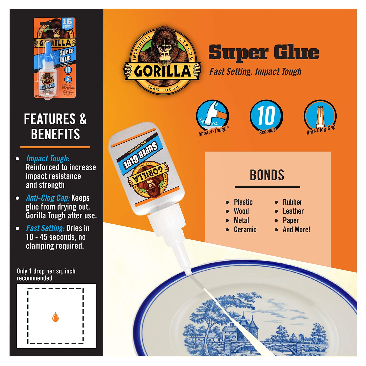 Gorilla Super Glue 15 Gram, Clear, (Bulk Pack of 24)