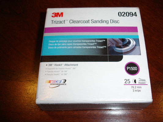 3M Trizact Hookit Clear Coat Sanding Abrasive Disc 471LA, 02094, 3 in, P1500, 25 discs per carton