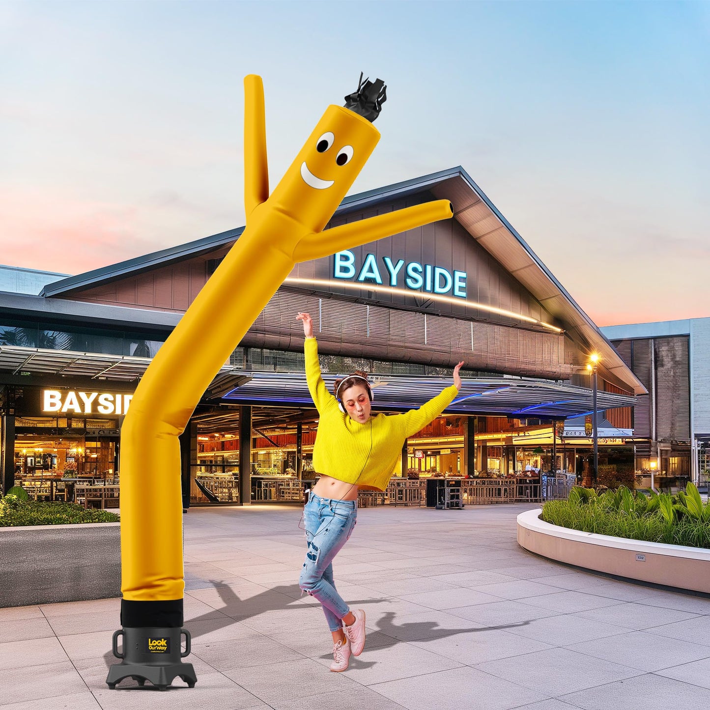 LookOurWay Air Dancers Inflatable Tube Man Attachment - 10 Feet Tall Wacky Waving Inflatable Dancing Tube Guy for Business Promotion - Blower Not Included - Yellow