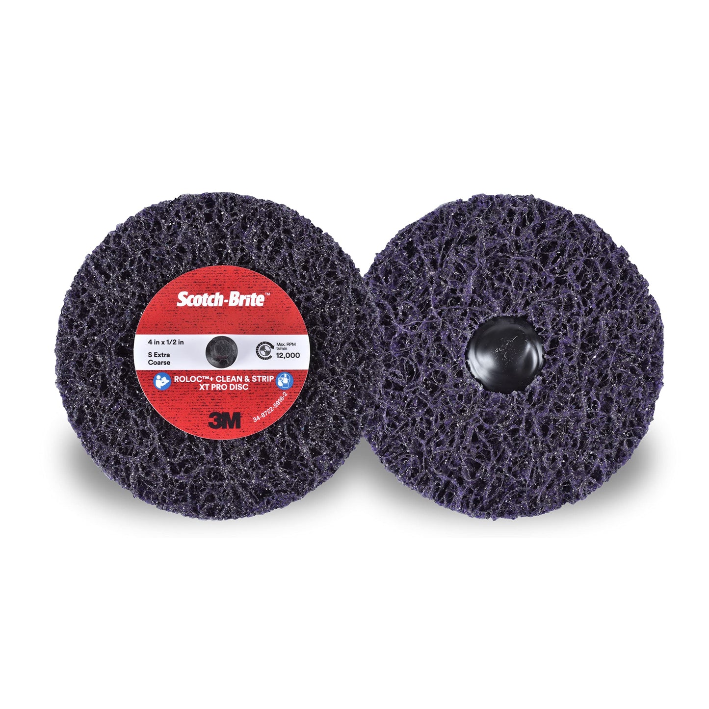3M Scotch-Brite Clean and Strip XT Pro Disc, 4 in x 1/2 in, Roloc+, Metal, Rust and Paint Stripping Disc, Extra Coarse, Pack of 10