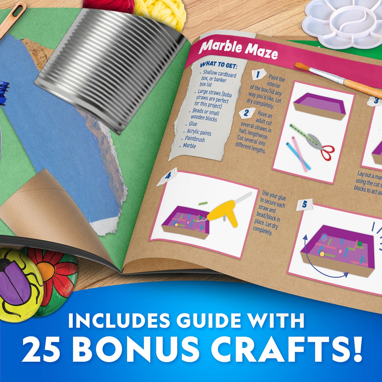 Blue Marble National Geographic Mega Arts & Crafts Activity Kit – 3 Craft Kits in 1 to Build, Paint, Weave & Create, River Rock Painting Kit, Weaving Loom for Kids & DIY Birdhouse Craft