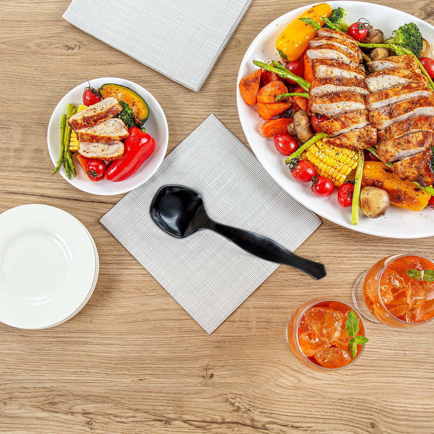 Restaurantware-Cater Tek 8 Inch Serving Spoons, 100 Disposable Spoons For Catering - Ergonomic Handle, Heavy-Duty, Black Plastic Food Spoon, Elegant, For Weddings, Buffets, Or Catering Events