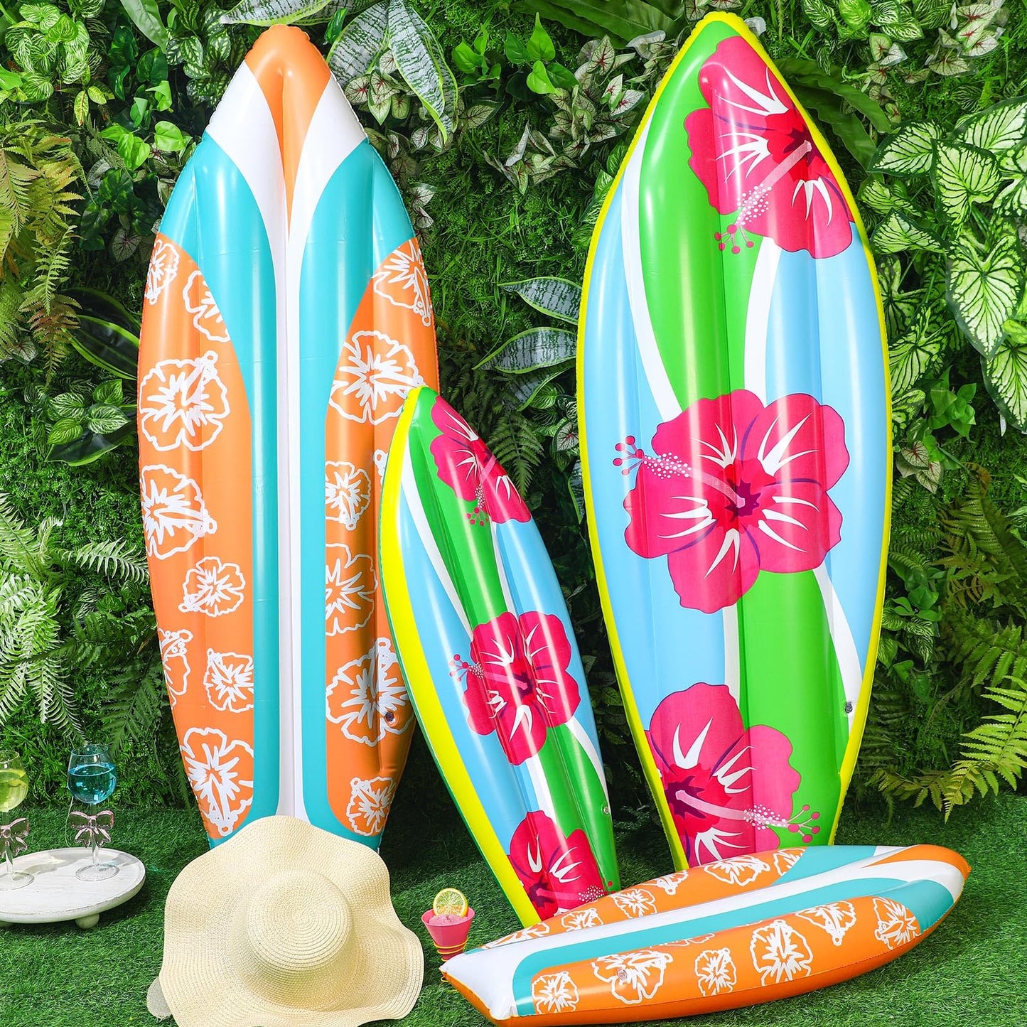 JellyArch 4 Pcs Inflatable Surf Board Inflatable 36 Inch59 Inch Tropical Beach Luau Party Decorations Blow up Surfboard Pool Floats Board for Beach Hawaiian Party Decorations