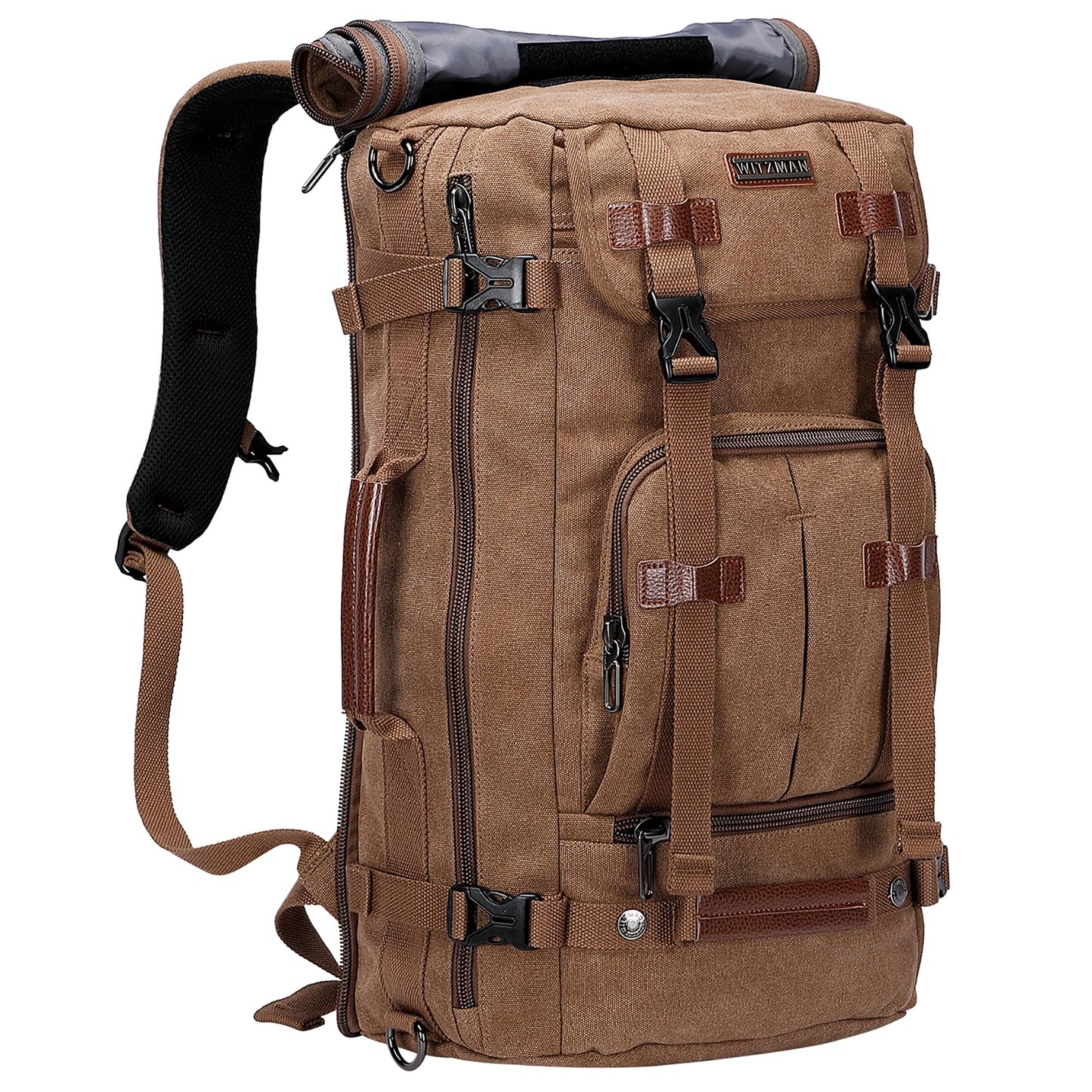 WITZMAN Canvas Backpack Vintage Travel Backpack Large Laptop Bags Convertible Shoulder Rucksack(A519-1 Brown)