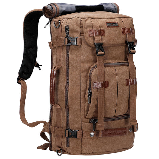 WITZMAN Canvas Backpack Vintage Travel Backpack Large Laptop Bags Convertible Shoulder Rucksack(A519-1 Brown)