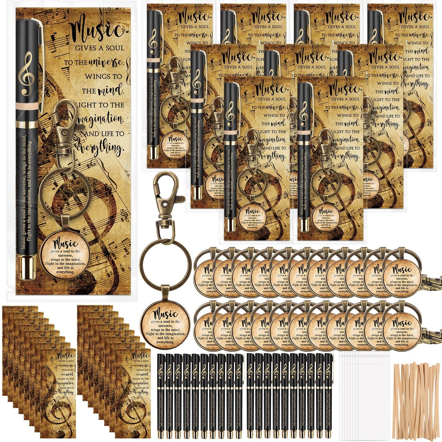 Spakon 90 Pcs Music Appreciation Gifts Bulk Inspirational Musical Pens Musical Keychains and Bookmarks End of Year Gifts for Students Music Lovers Musician Teachers Band Choir Graduation Party Favors
