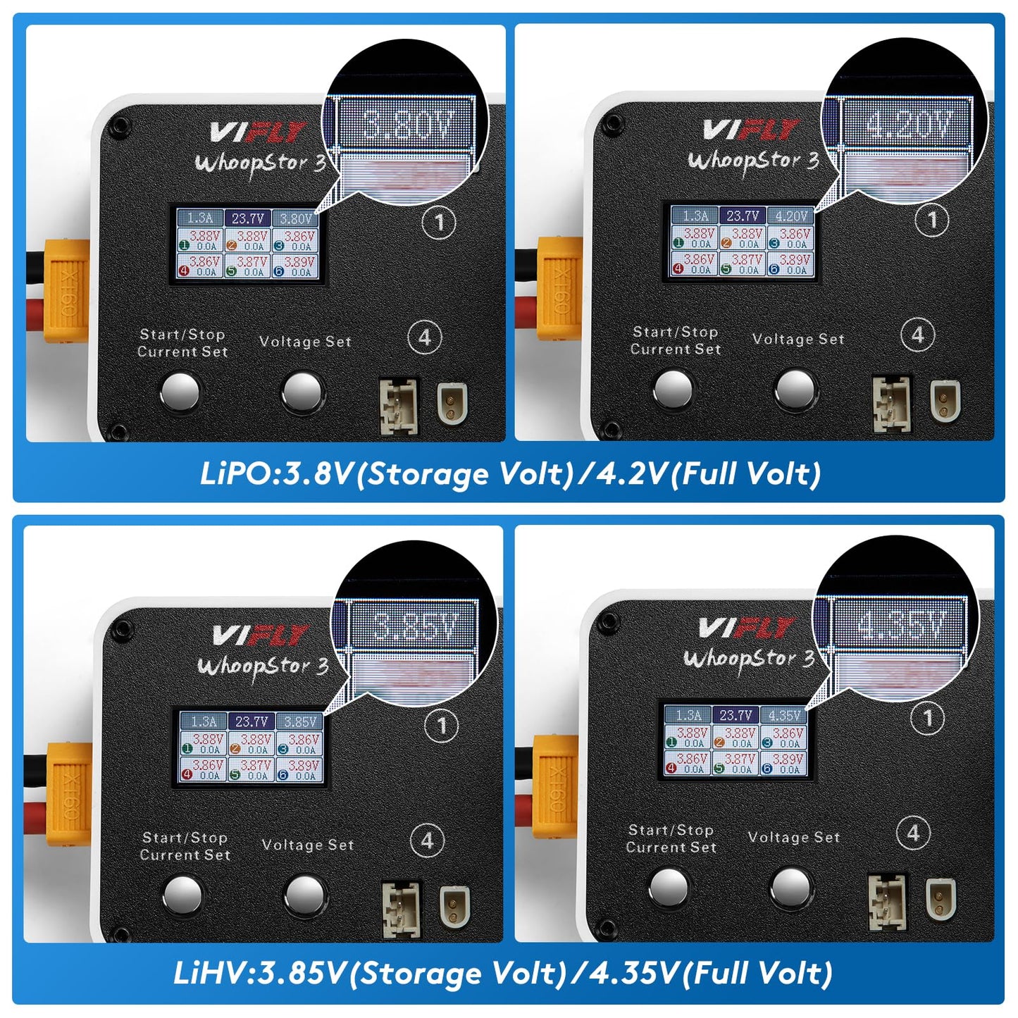 SoloGood VIFLY WhoopStor 3 V3 Battery Charger 6 Ports 1S LiPo Charger Discharger Storage Memory Function for Tinywhoop BT2.0 PH2.0 Come with AC to DC Power Adapter