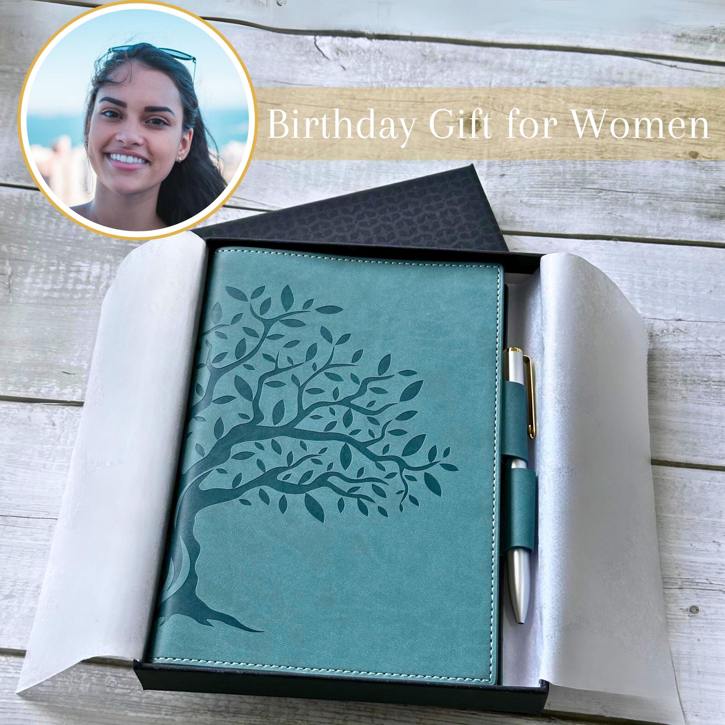 SETTINI® Tree of Life Refillable Writing Journal for Women & Men - Vegan Leather Lined Journal Notebook with Premium Pen - A5 (8.75 x 6 inches), 256 Pages of 100gsm Paper, Beautiful Gift Box Included