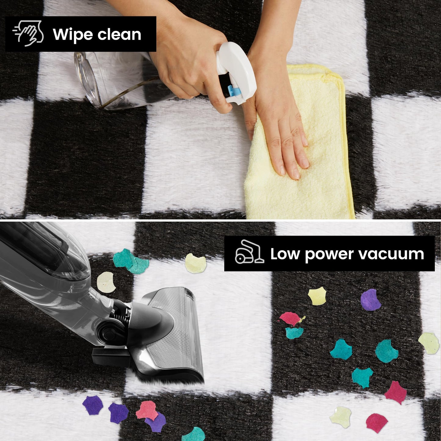 Super Soft Rug for Bedroom, 8x10 Ft Black and White Area Rug Classic Checkered Shaggy Anti-Skid High Pile Soft Fluffy Rug Fuzzy Carpet for Living Room Bedroom Kids Room Nursery, Dorm Home Decor