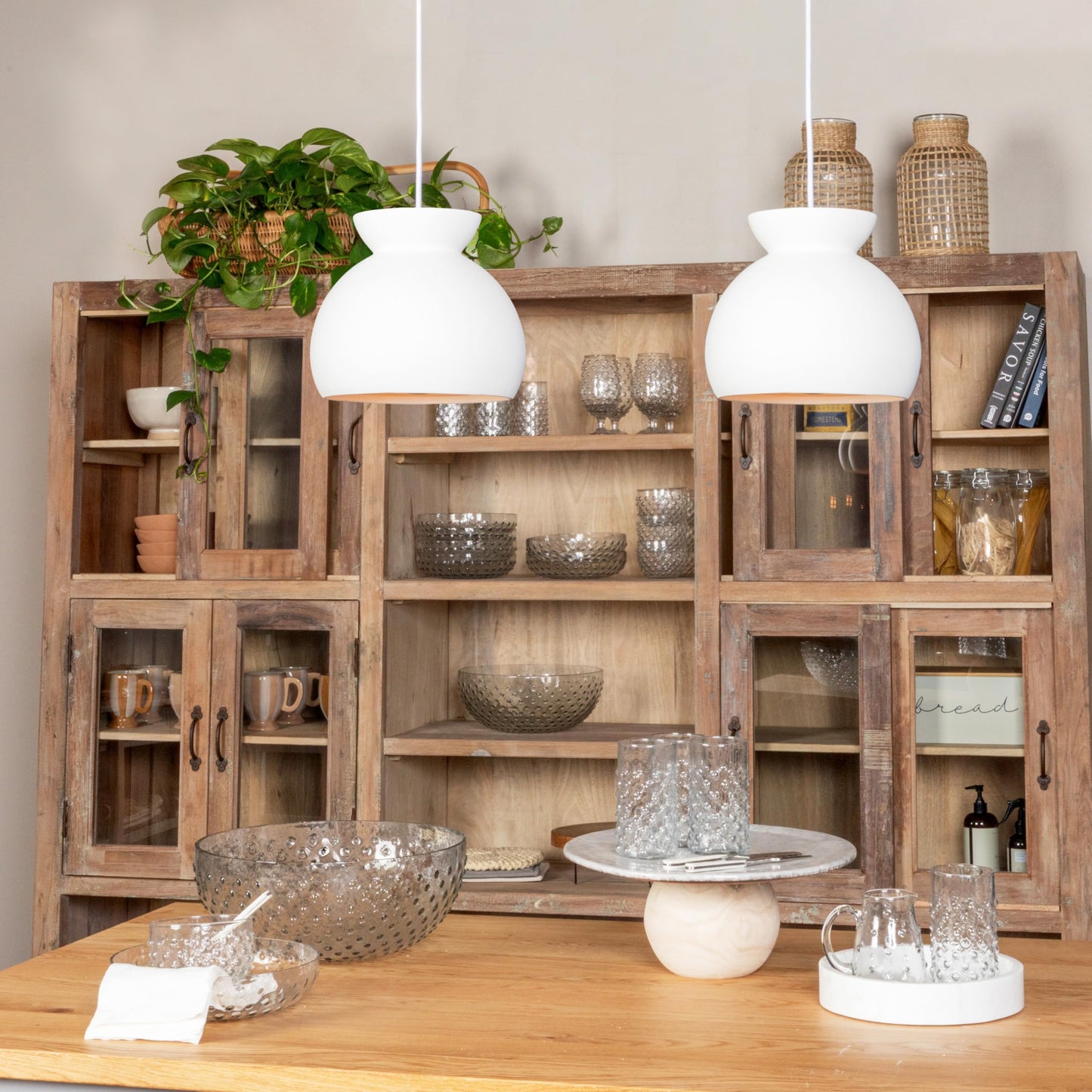 Robert Stevenson Lighting Sienna - Boho Ceramic Ceiling Light with White Fabric Cord, Matte White