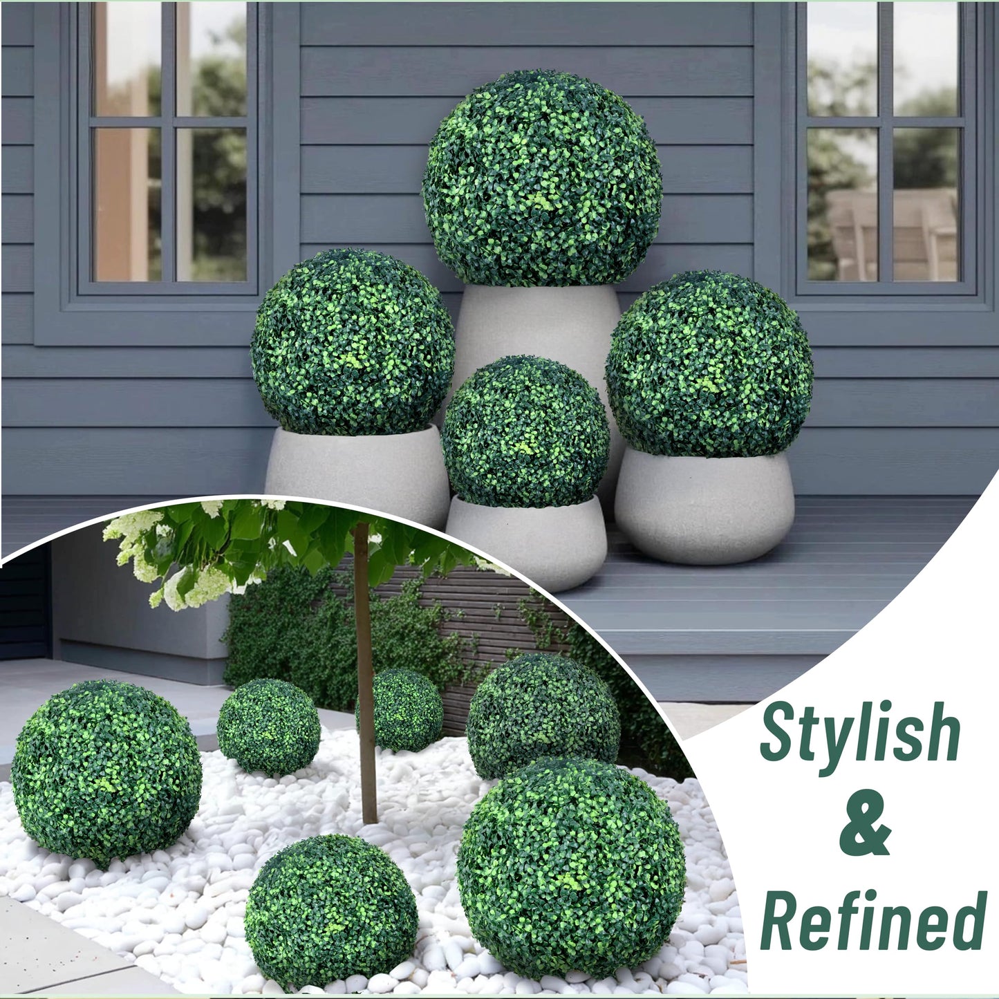 Decwin 19 Inch 2 Packs Artificial Boxwood Balls Topiary Balls, 4 Layers of UV-Resistant Greenery Balls Indoor Outdoor Garden, Backyard, Patio, Front Door – Assembly Required