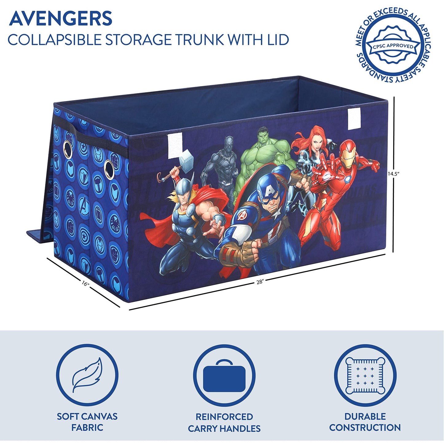 Idea Nuova Avengers Collapsible Children’s Toy Storage Trunk, Durable with Lid