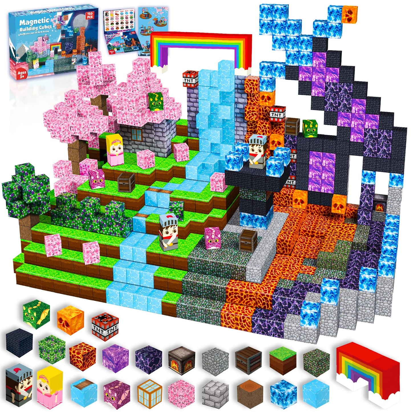 GraceDuck Magnetic Blocks - 150 PCS Build Dark Swordsman's Forest Castle - Magnetic Toys for Montessori Toddler Christmas Birthday Gifts - STEM Sensory Toys for 3 4 5 6 7 8 9 10 Year Old Boys & Girls