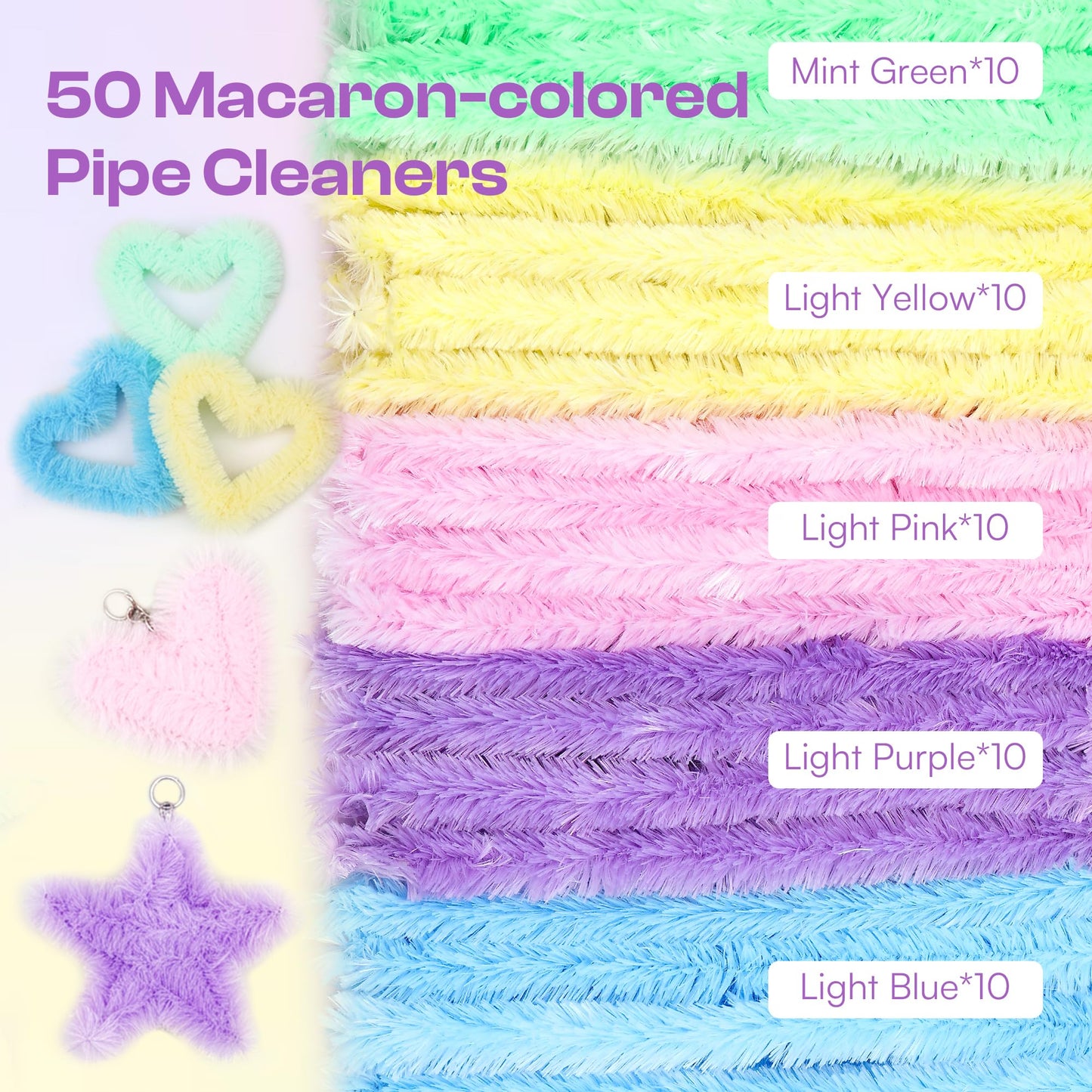 Caydo 50PCS Extra Thick Macaroon Pipe Cleaners Craft Supplies Jumbo Pipe Cleaners Chenille Stems for Kids Craft DIY Projects Creative Christmas Decoration, (30 mm x 12 Inch)