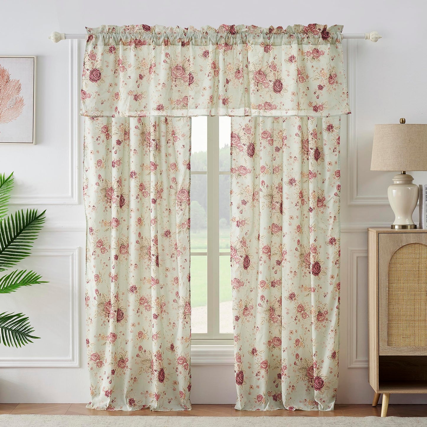 Greenland Home Antique Rose 100% Cotton Window Treatment, Panel Pair + Valance, Blue