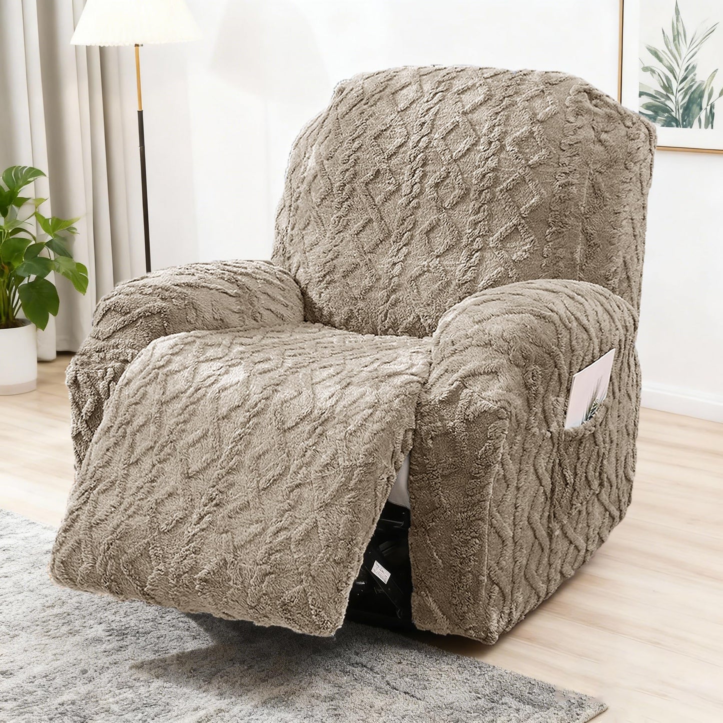 JOKIVTOU Recliner Chair Covers 4-Pieces Reclining Chair Slipcovers with Pocket& Elastic Bottom, Soft Feel Fitted Lazy Boy Sofa Couch Cover Washable, Stretch Recliner Furniture Protector