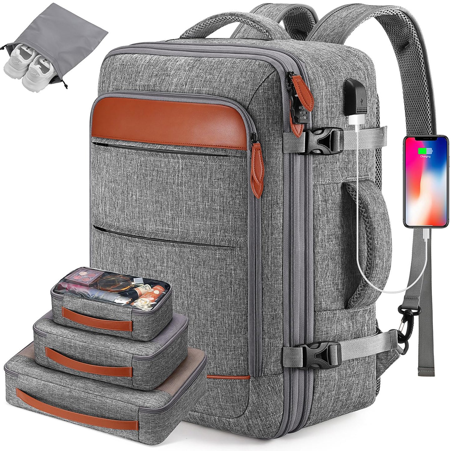 Bagsure Travel Backpack, 42L Carry on Luggage, Flight Approved Expandable Backpack, Laptop Backpack, Hidden Shoulder Straps Weekender Bags for Women Men, Suitcase with Packing Cubes and Shoe Pocket