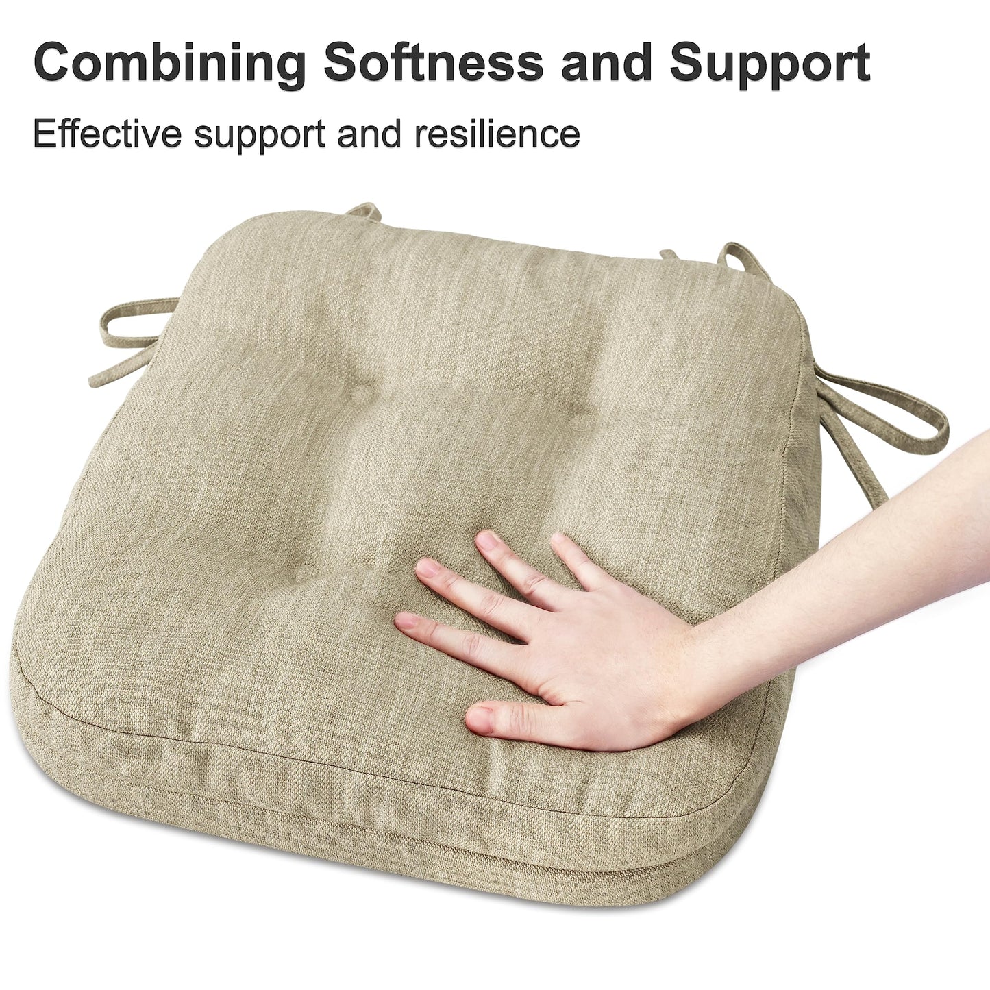 Shinnwa Dining Chair Cushions Set of 4, Dual-Layer Memory Foam Kitchen Chair Cushions, Patented Design Seat Pads with Ties, 16.5 x 16.5 x 3.5in, 4 Pack, Beige