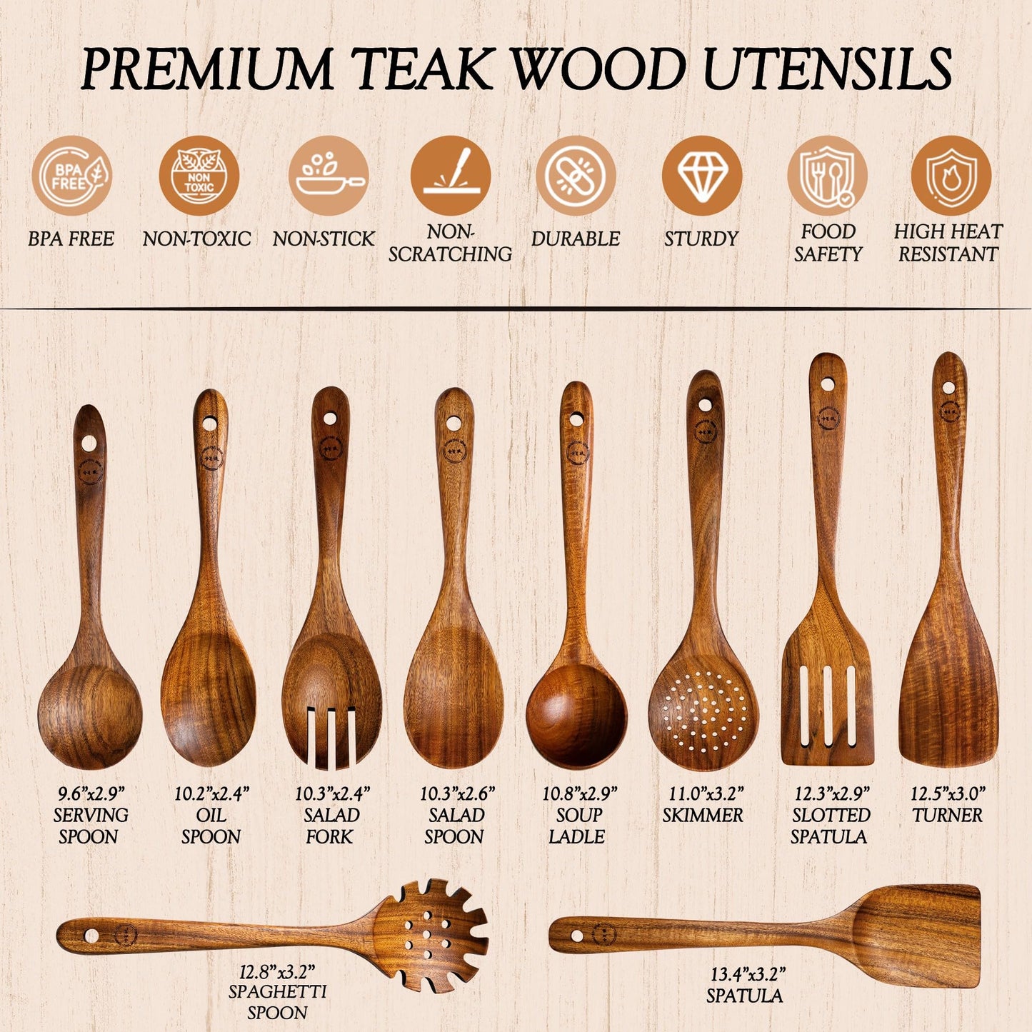 SOOMGYEOL SEOM 10-Piece Teak Wood Cooking Utensil Set