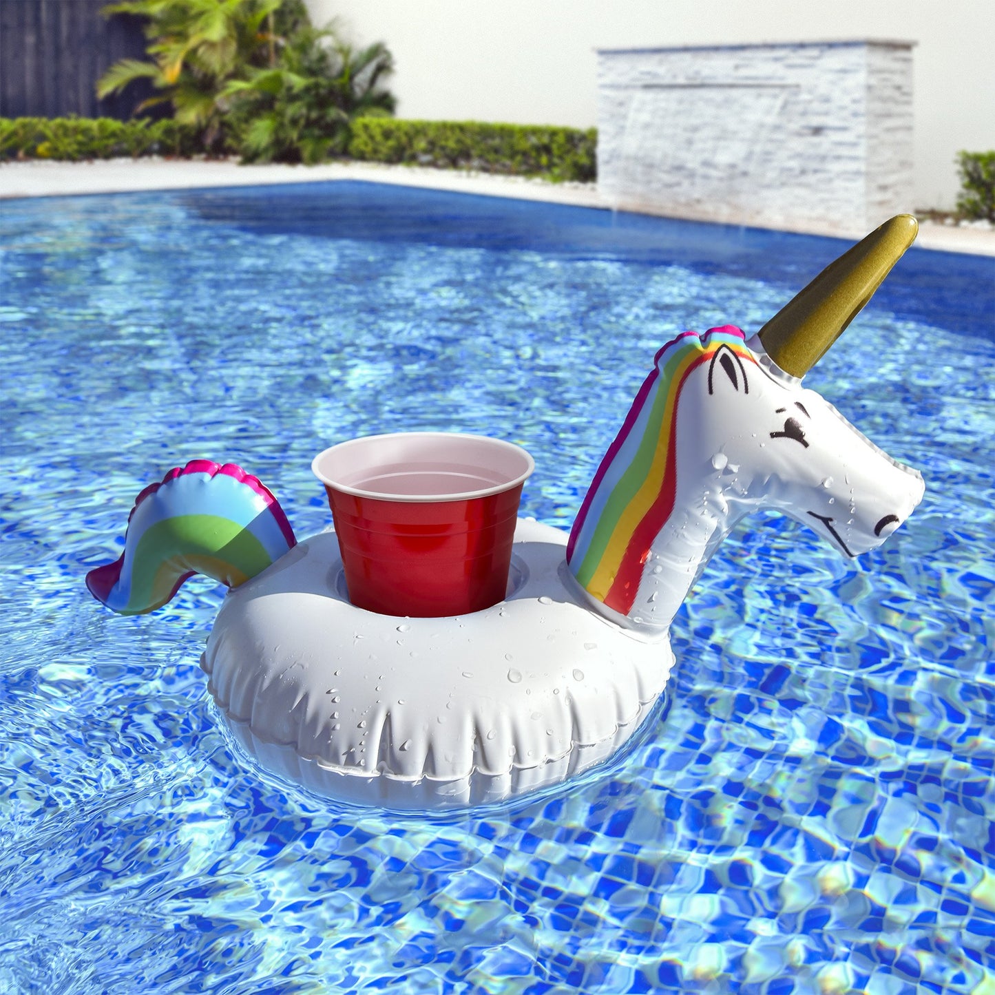 GoFloats Giant Inflatable Pool Floats - Choose Unicorn, Dragon, Flamingo, Swan, or Bull - Includes Drink Float