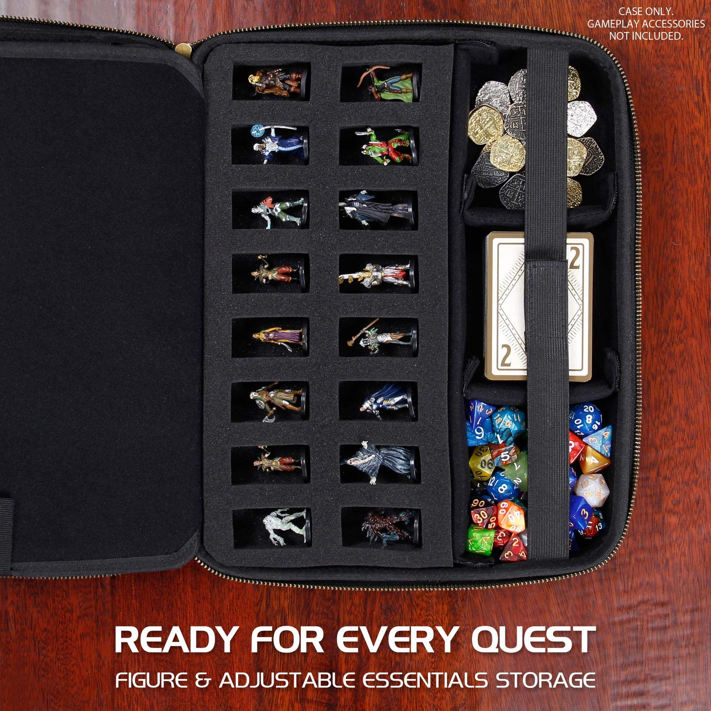 ENHANCE RPG Organizer Case - DND Binder with Built-in Character Sheet Holder and Erasable Scribe Panel, Dice Rolling Area, Removable Pen Pouch, Miniature Foam Tray, Wrist Strap, and More (Black)