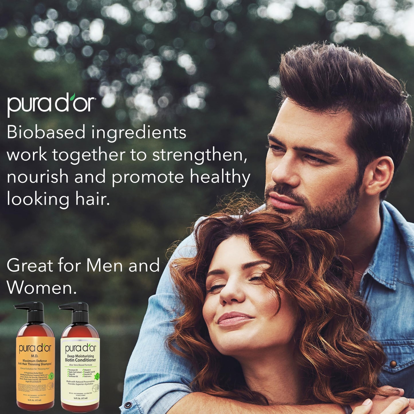 PURA D'OR MD Anti-Thinning Biotin Shampoo & Conditioner Set (16oz x2) Maximum Defense Coal-Tar Strong Scented DHT Blocker Hair Thickening Products For Women & Men, Daily Shampoo For Scalp Health