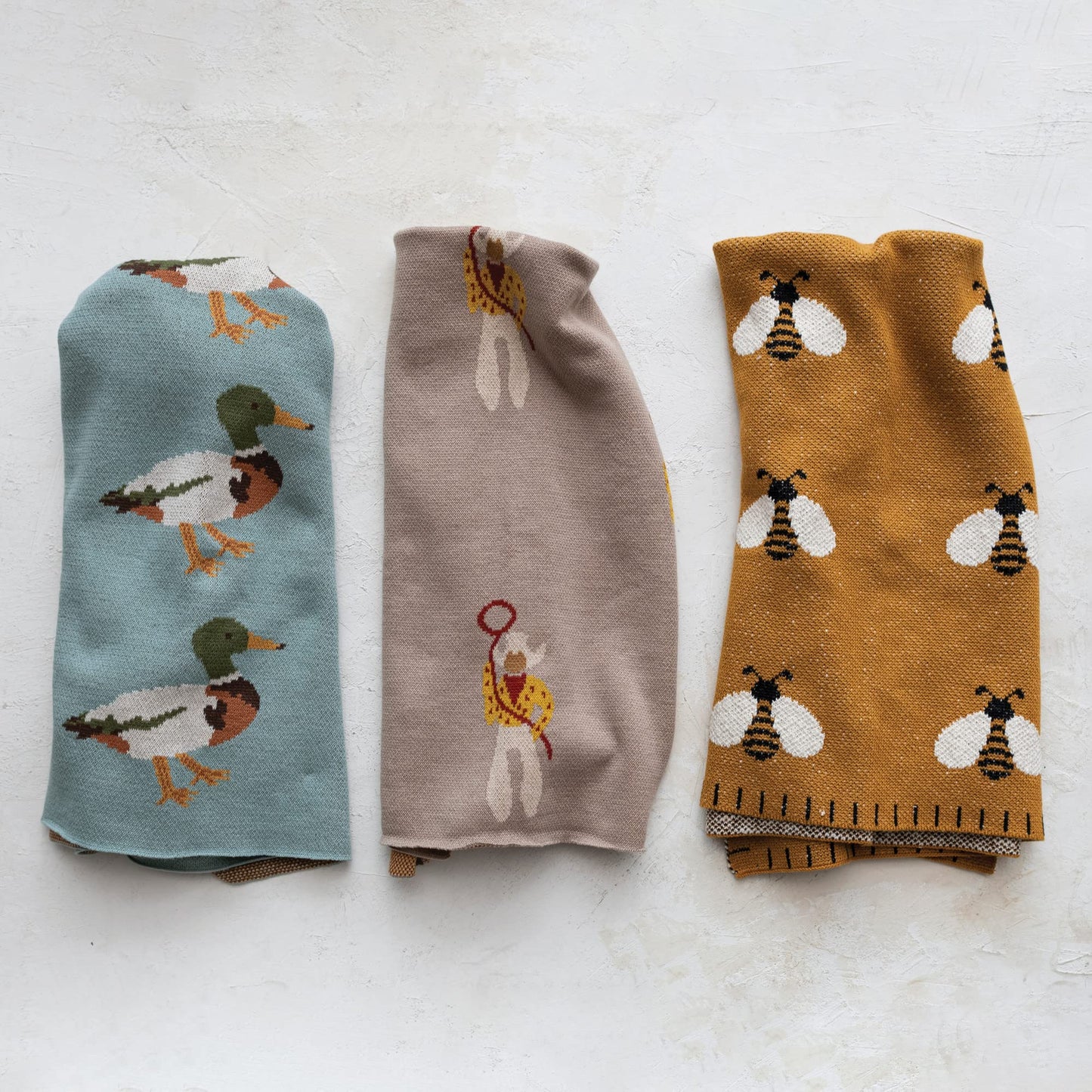 Creative Co-Op Soft Cotton Knit Baby Blanket with Decorative Duck Print, Multicolor